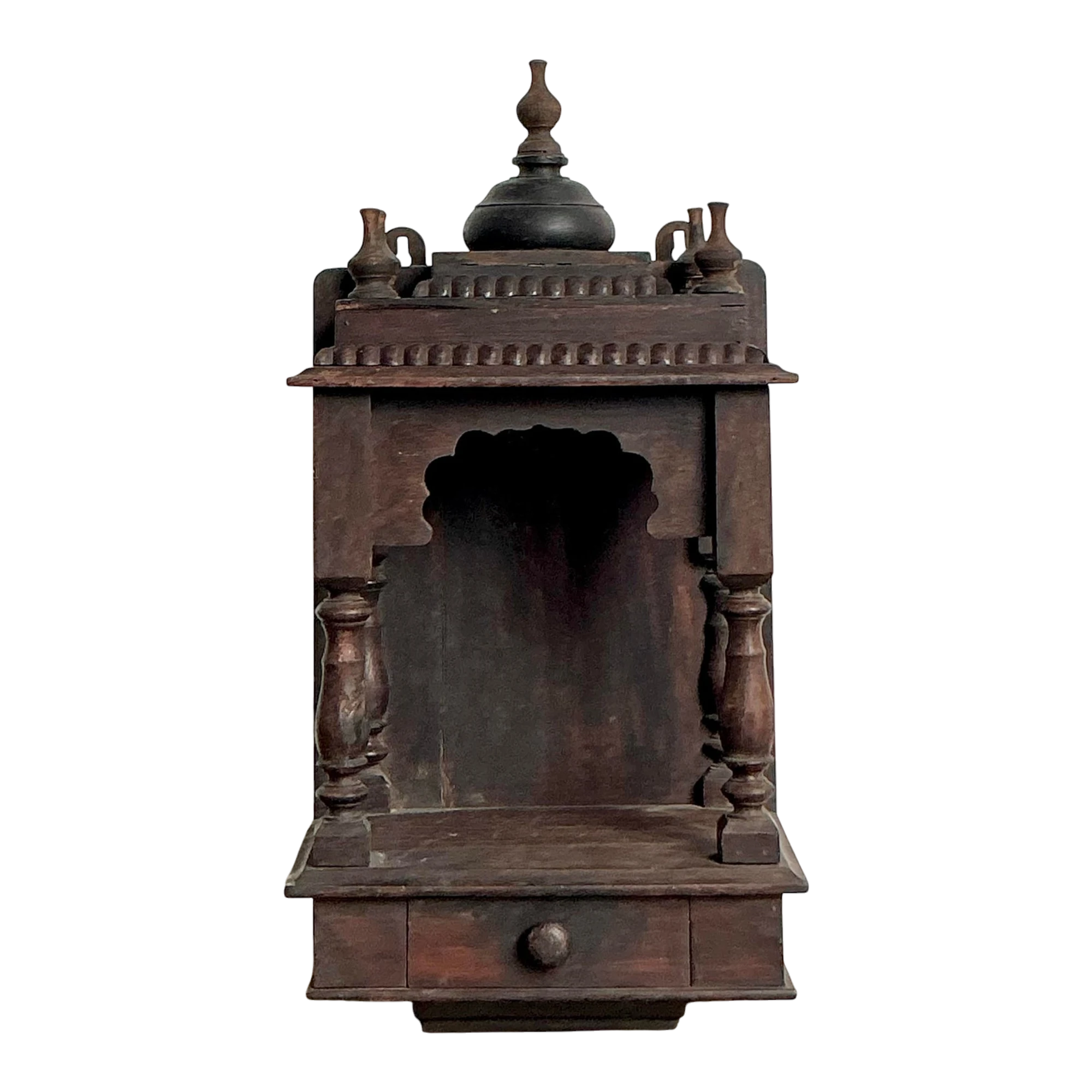 Vintage Boho Carved Wood Altar - Wood, 11W x 21.75H