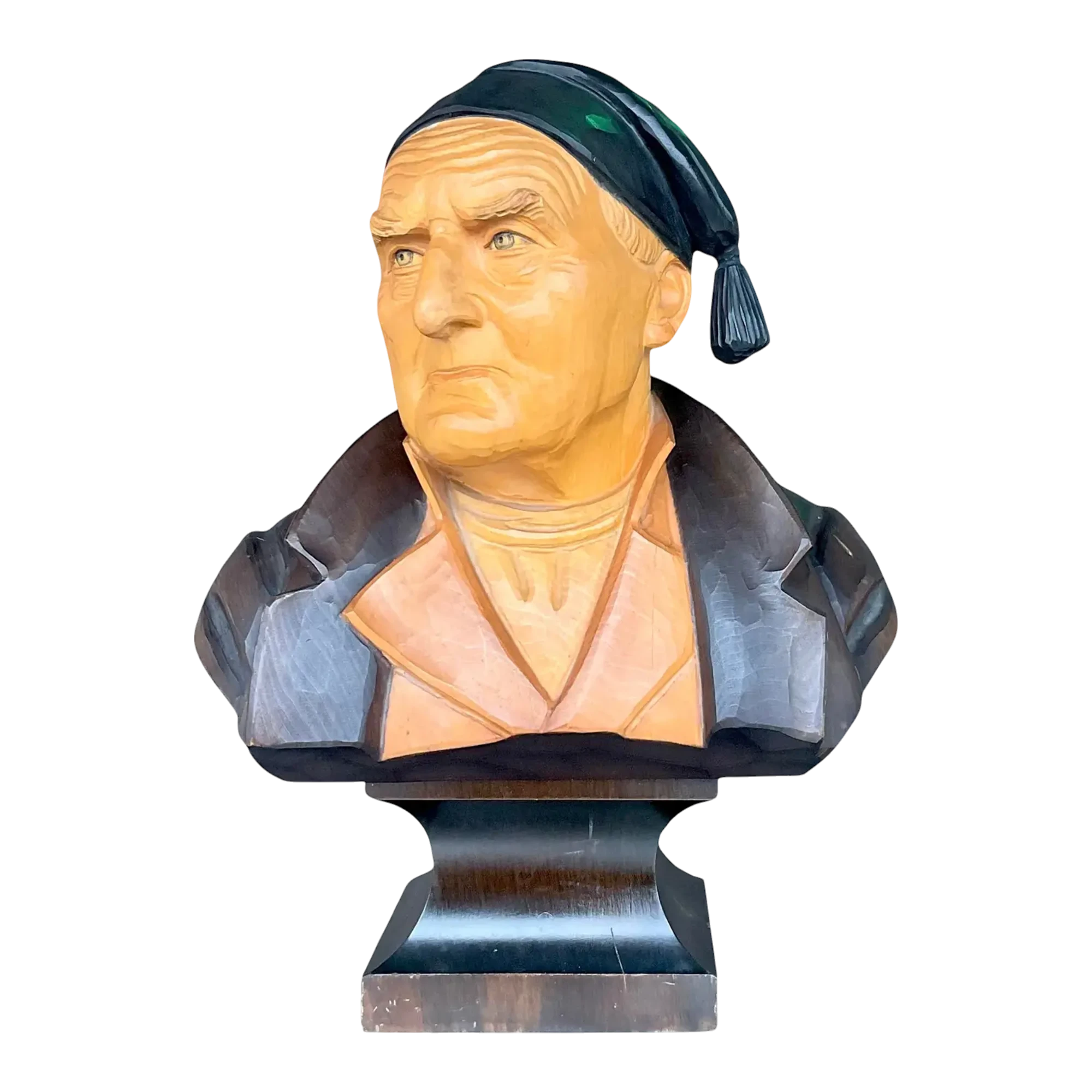 Vintage Boho Carved Wood Bust of Man