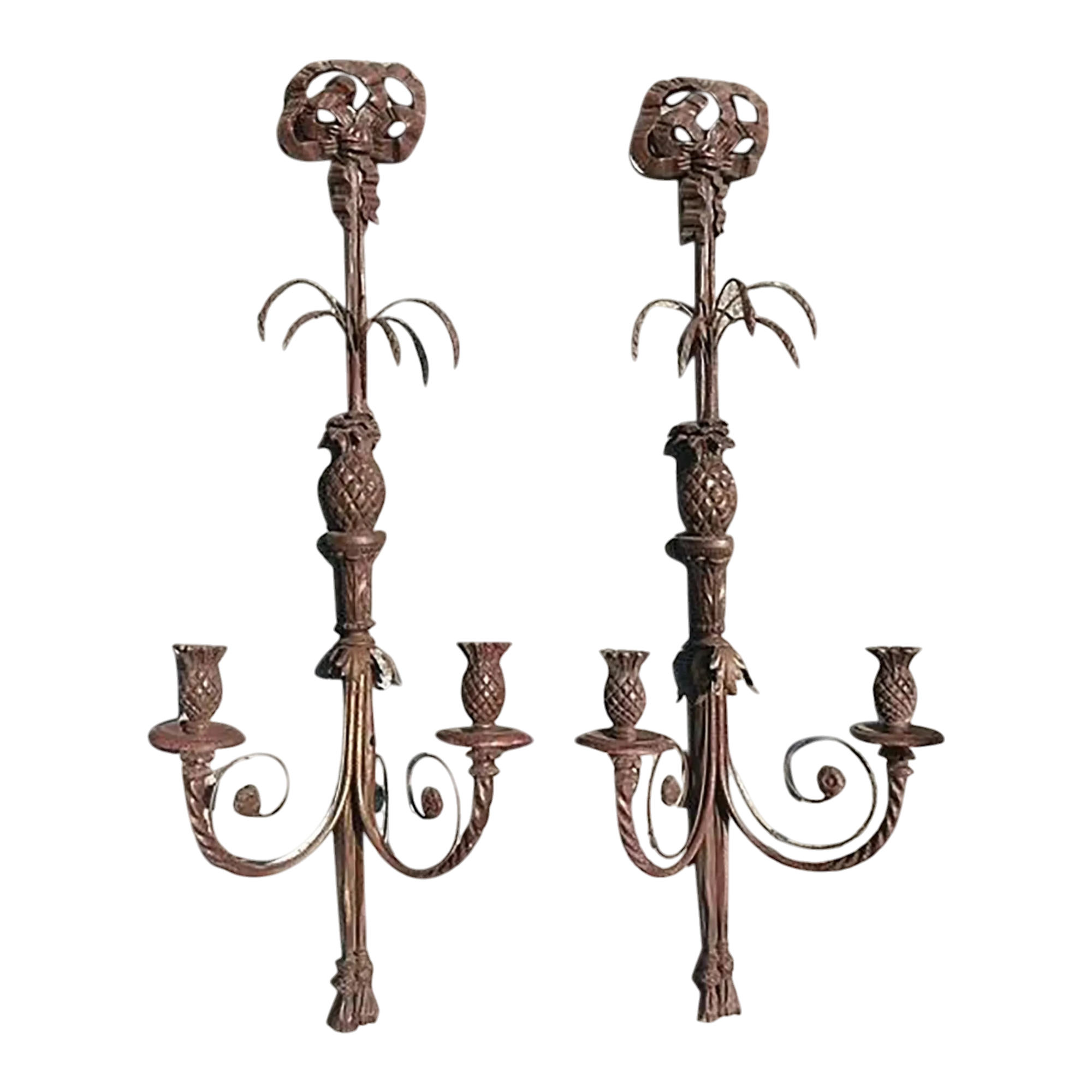 Vintage Boho Carved Wood Candle Sconces - A Pair