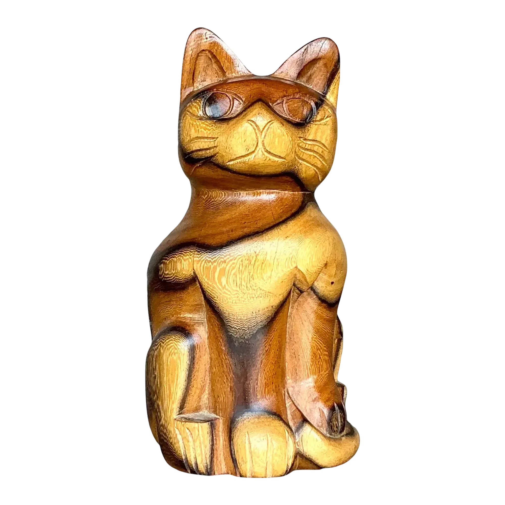Vintage Boho Carved Wood Cat