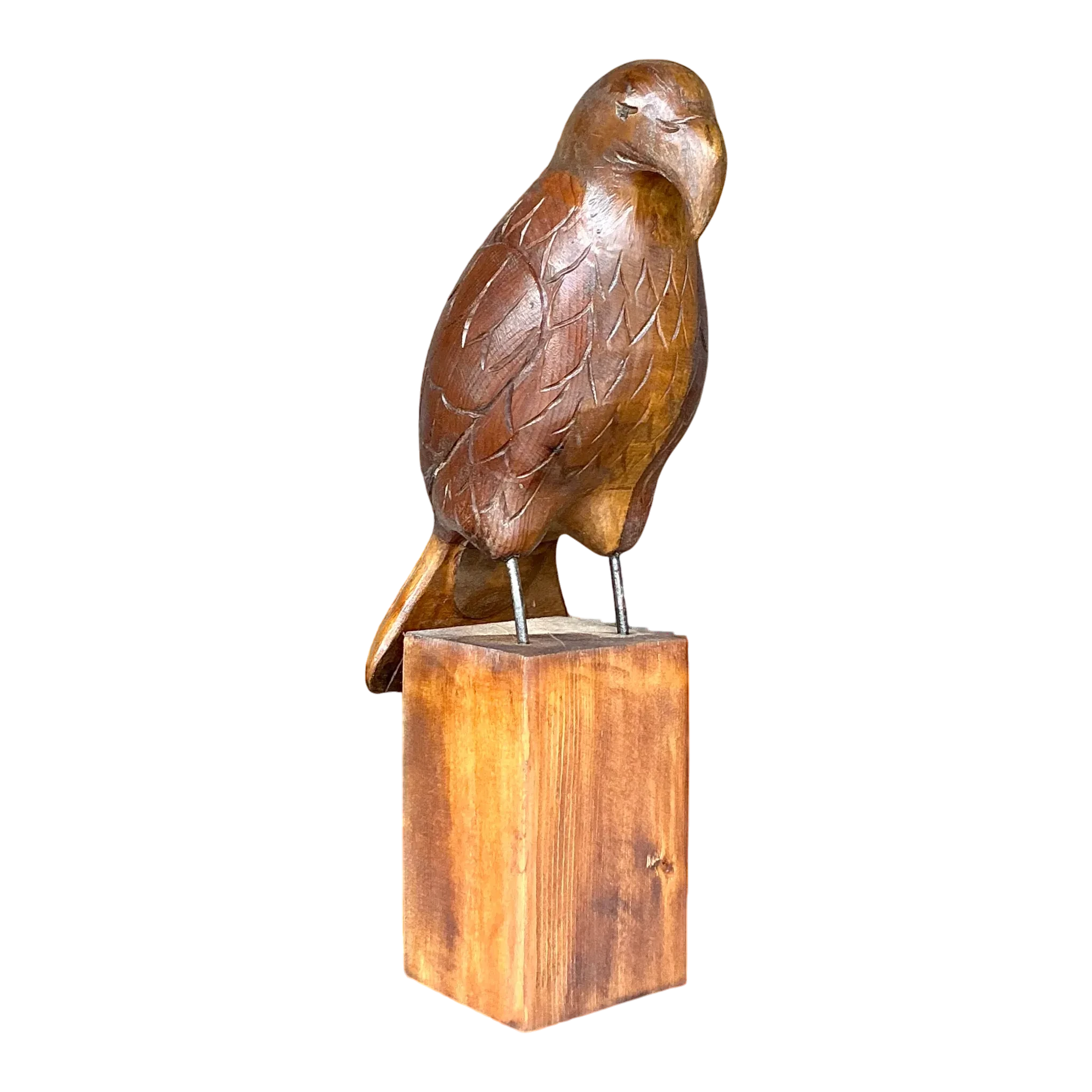 Vintage Boho Carved Wood Eagle Sculpture