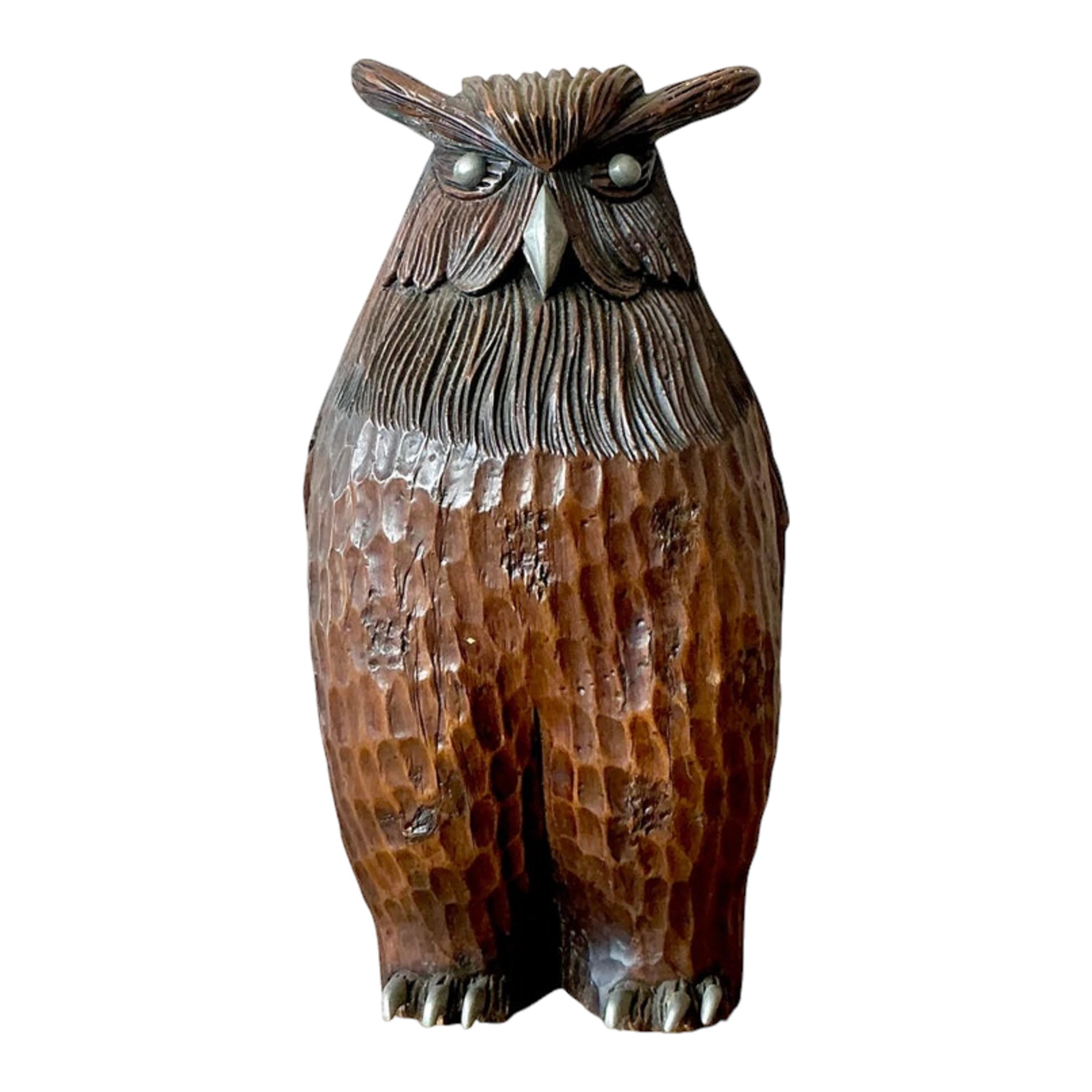 Vintage Boho Carved Wooden Owl