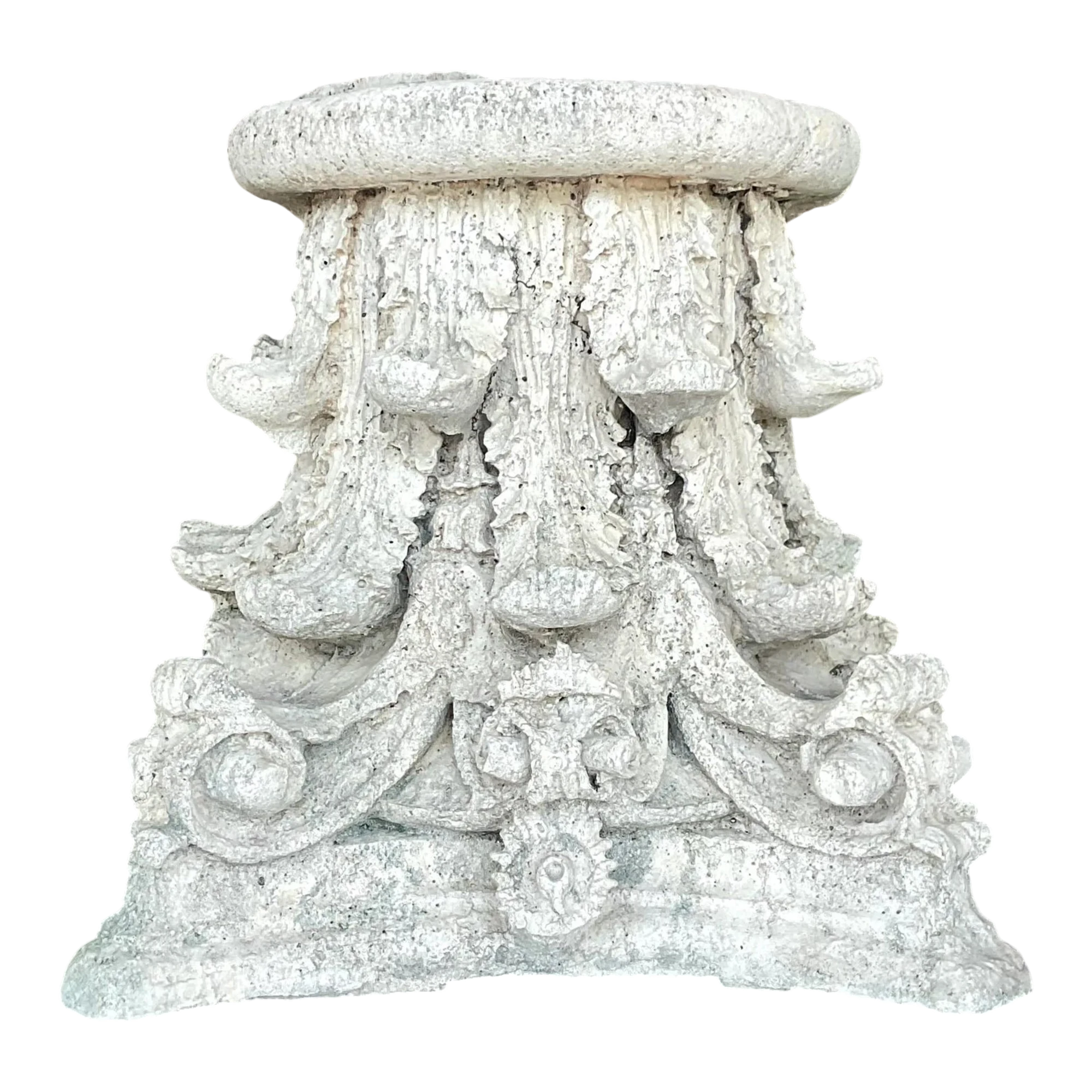 Vintage Boho Cast Concrete Corinthian Column Top