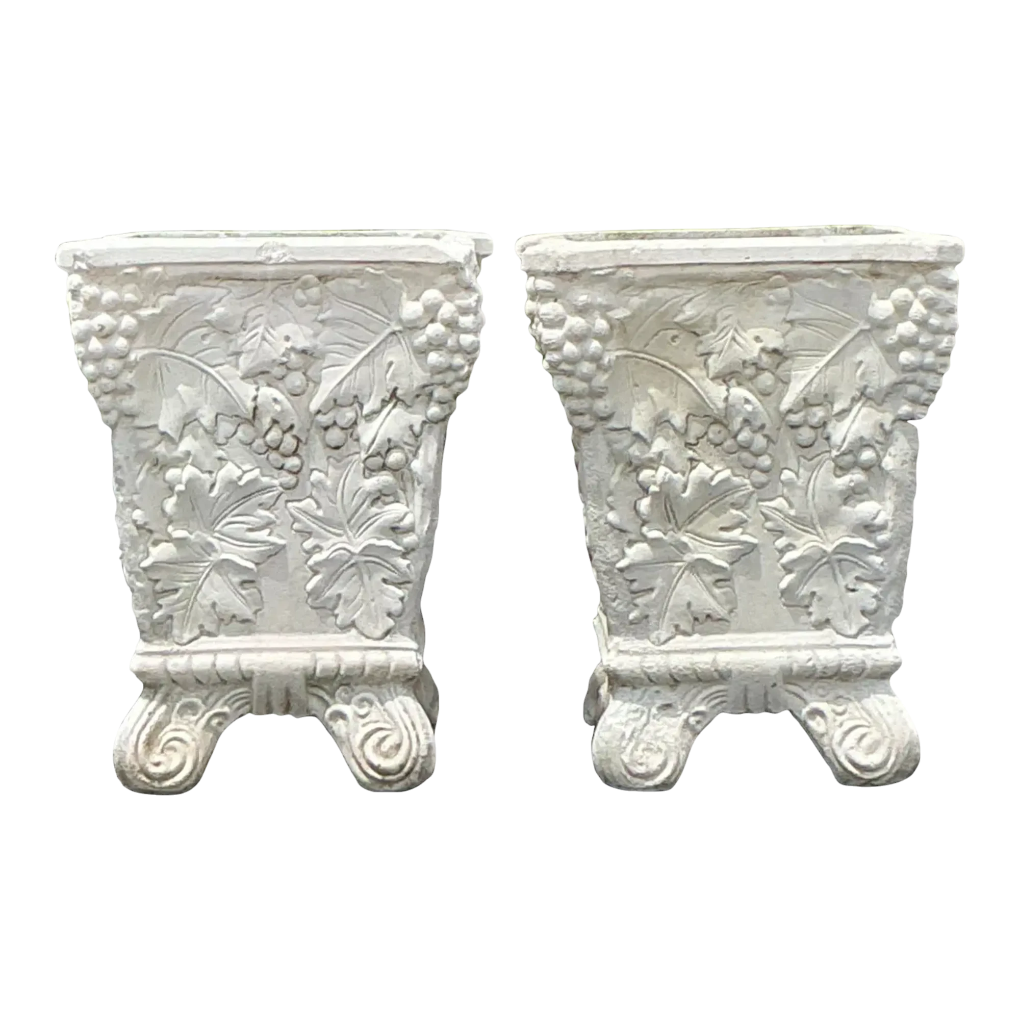 Vintage Boho Cast Concrete Grape Vine Planter - a Pair