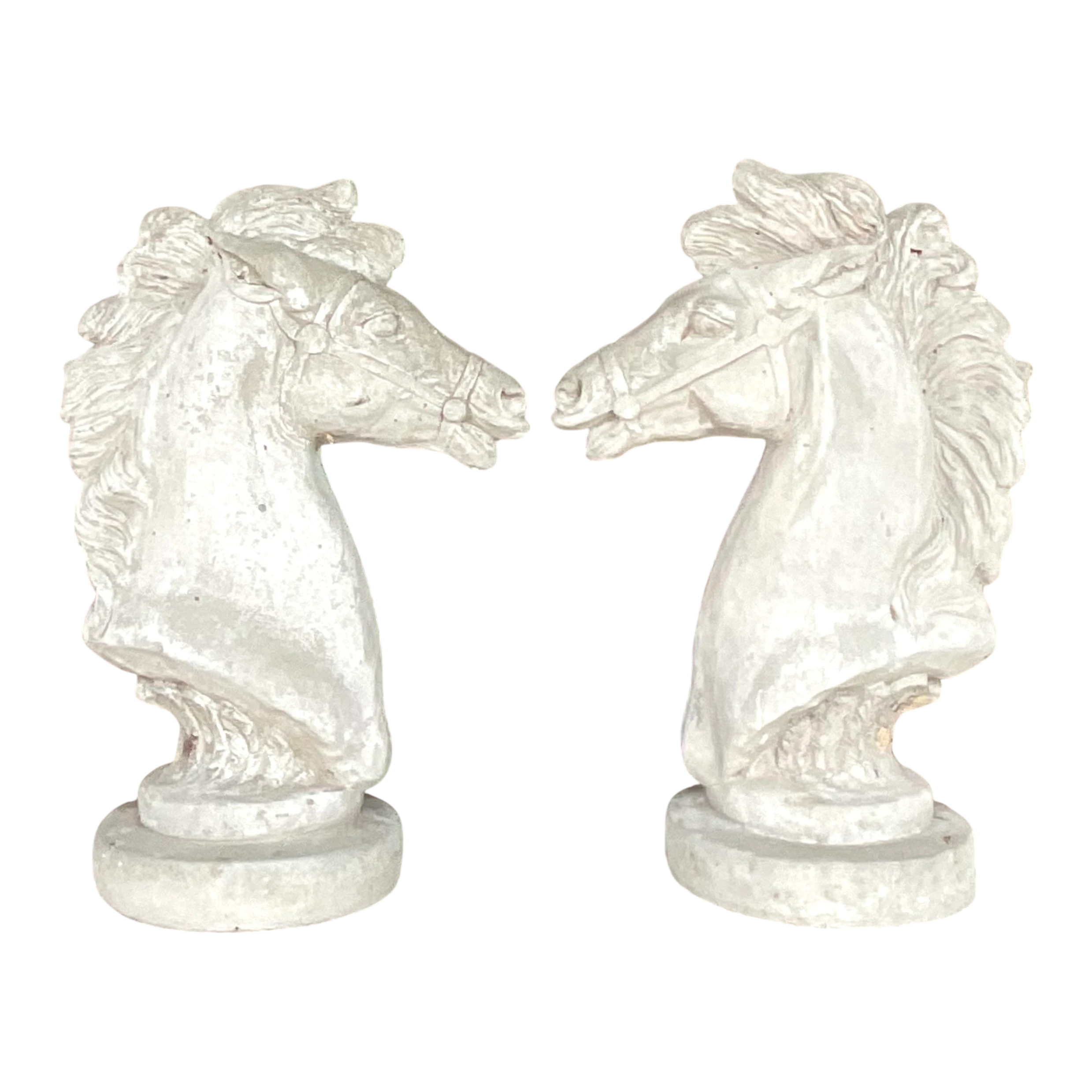 Vintage Boho Cast Concrete Horse Heads - a Pair