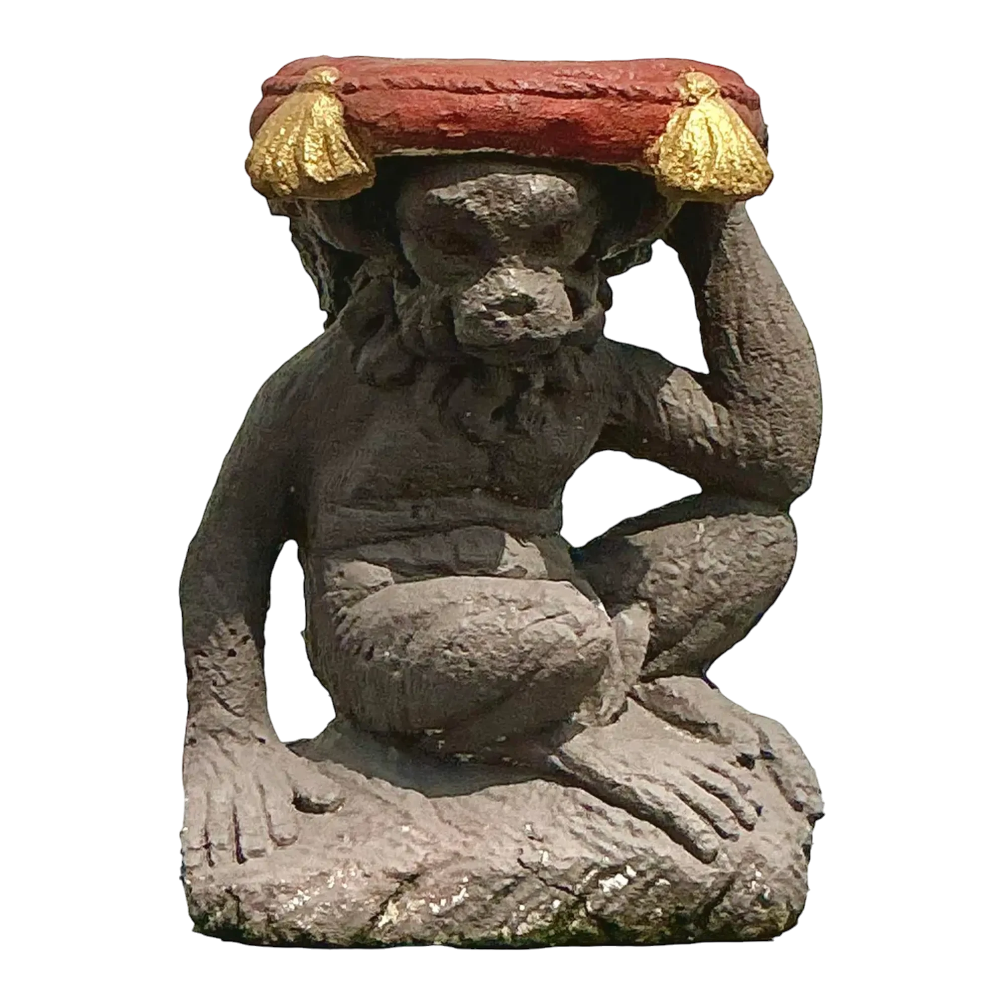Vintage Boho Cast Concrete Monkey Low Stool