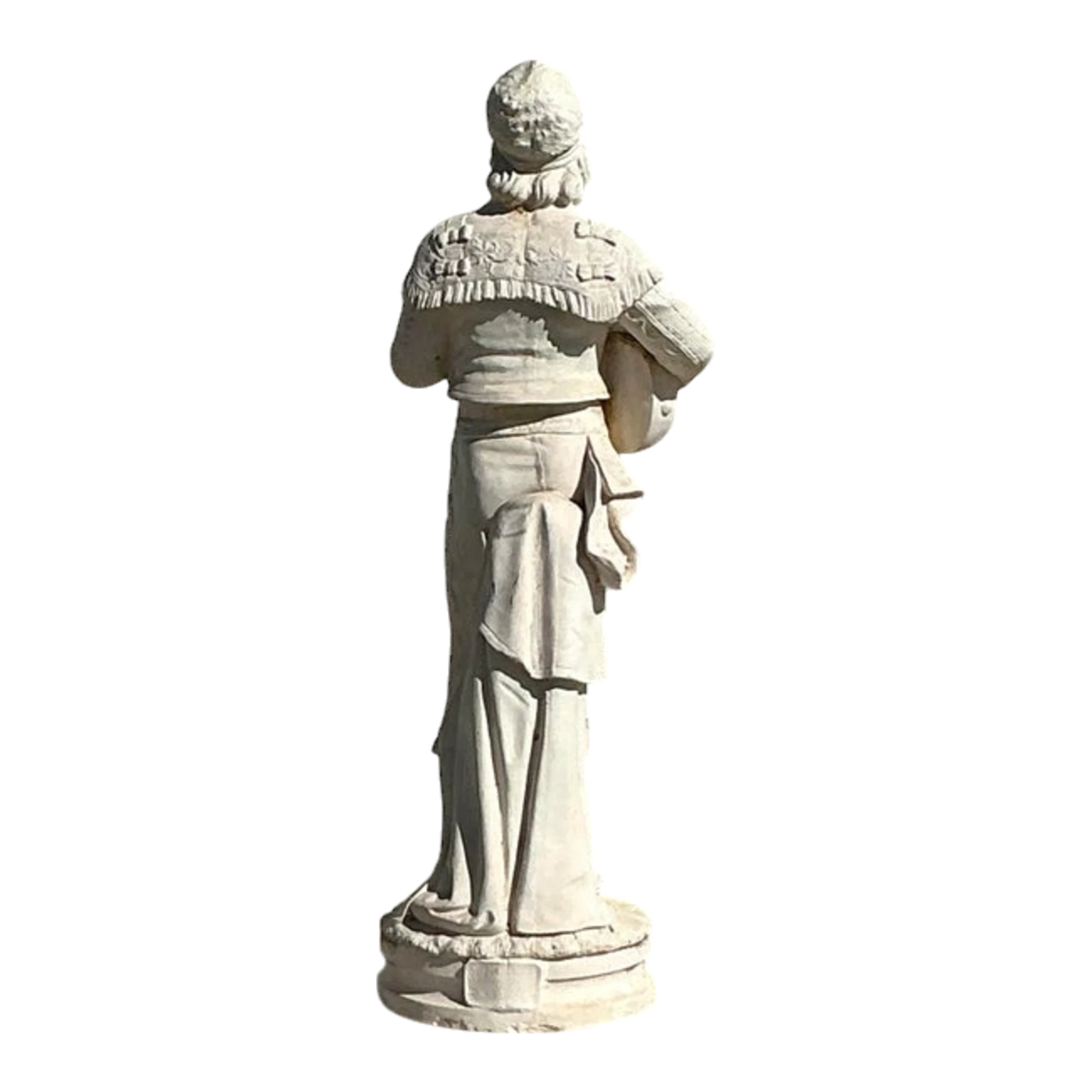 Vintage Boho Cast Concrete Statue of Guitar Player