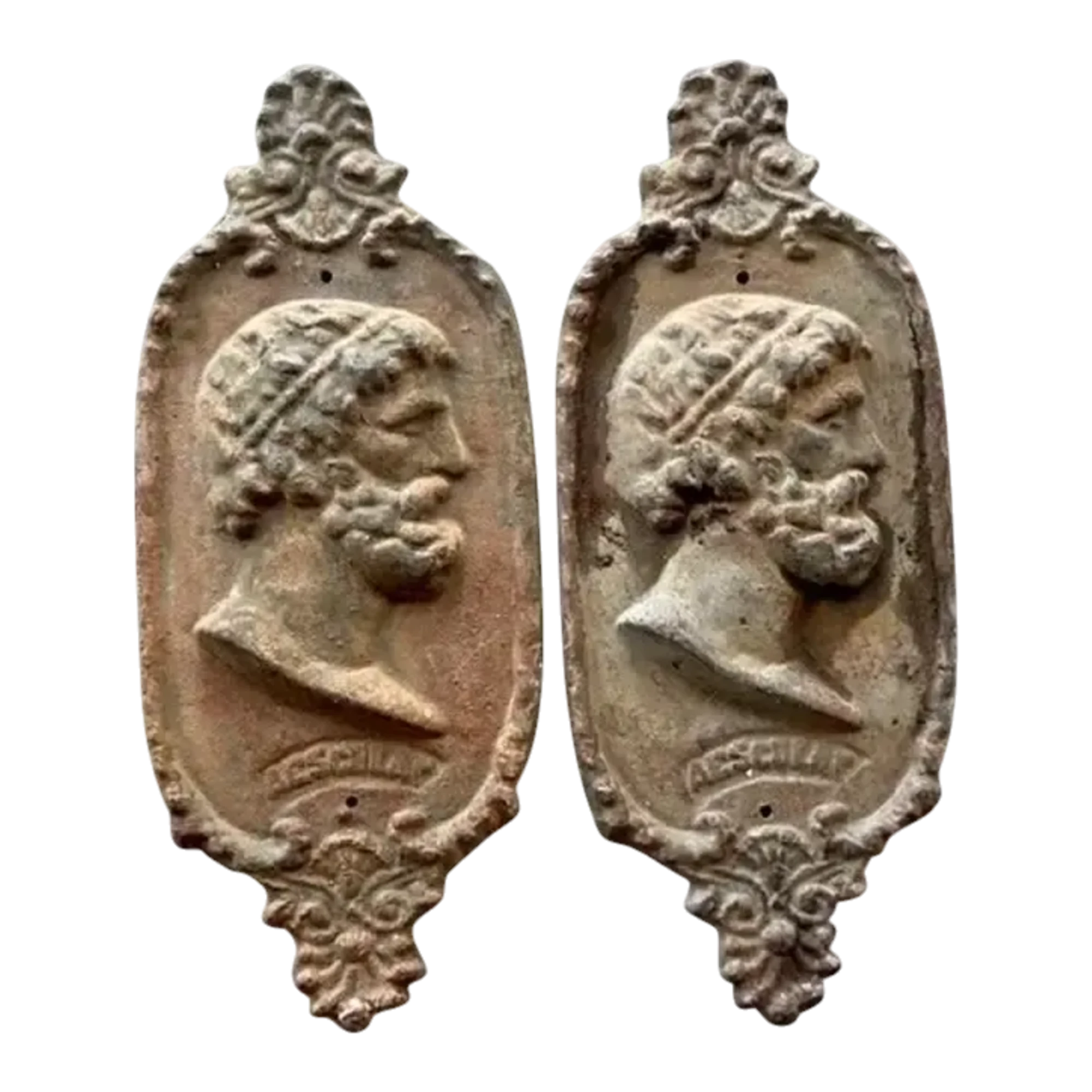 Vintage Boho Cast Iron Profile Plaque of Asclepius - A Pair