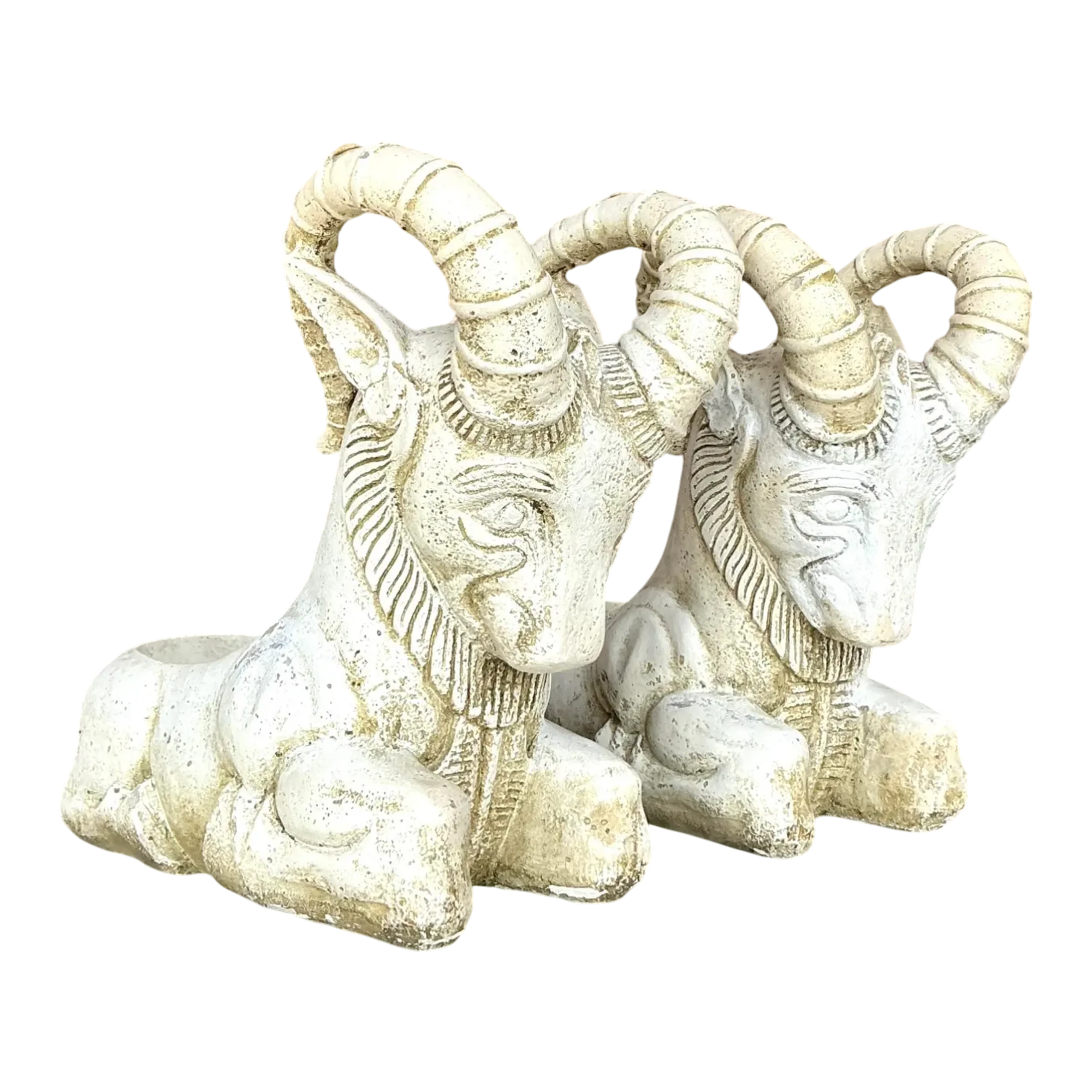 Vintage Boho Cement Rams Head Planters - a Pair