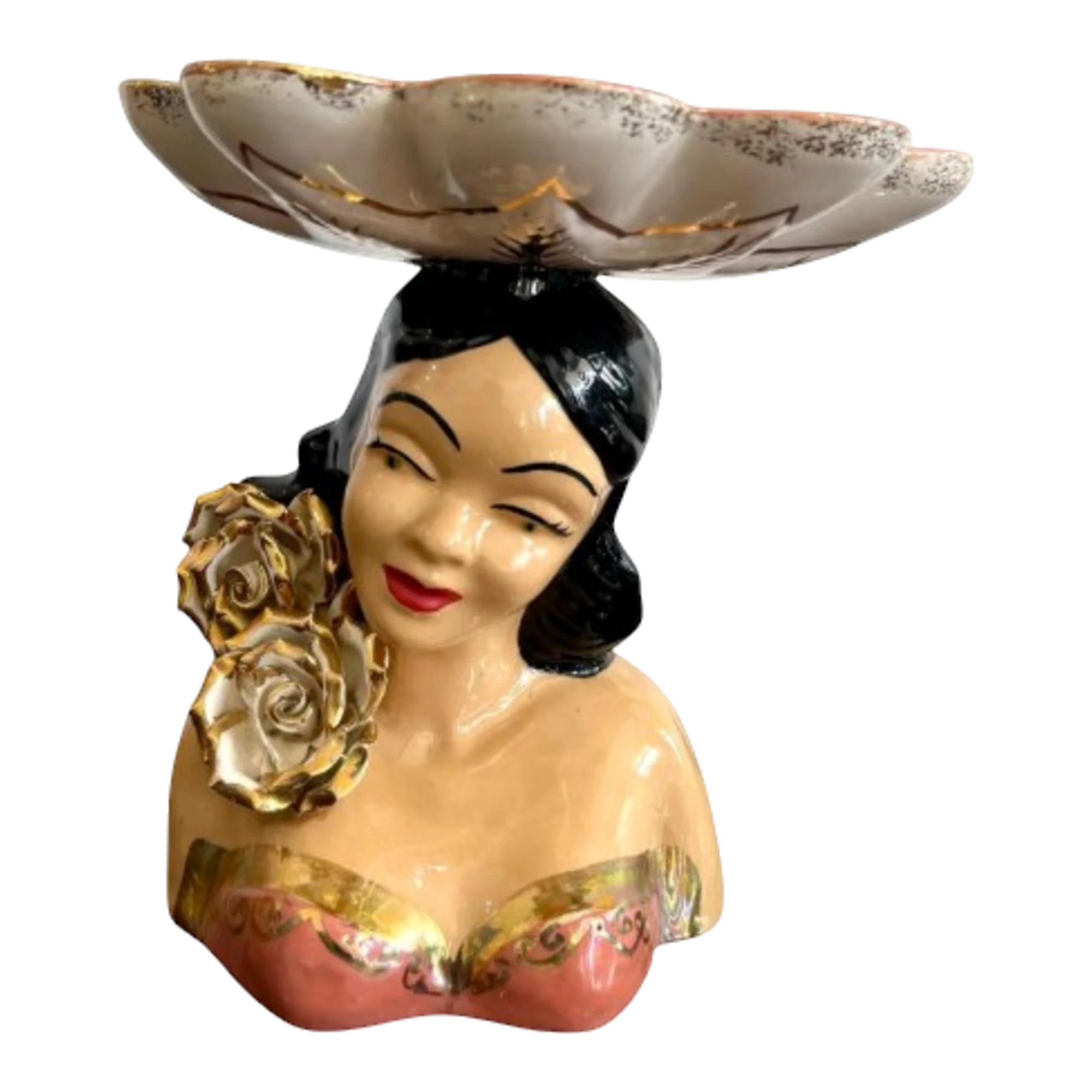 Vintage Boho Ceramic Figurative Bowl