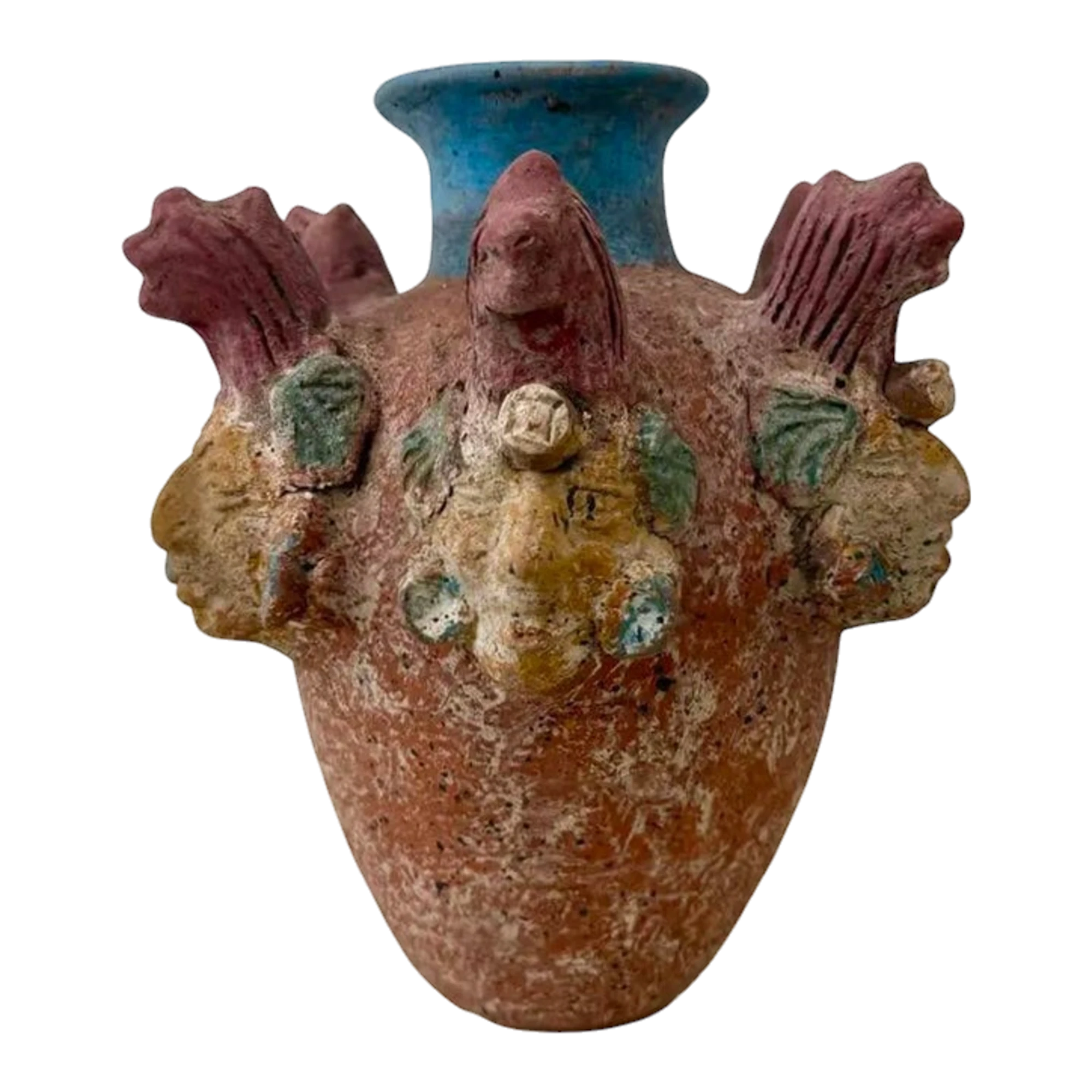Vintage Boho Ceramic Terracotta Face Vase