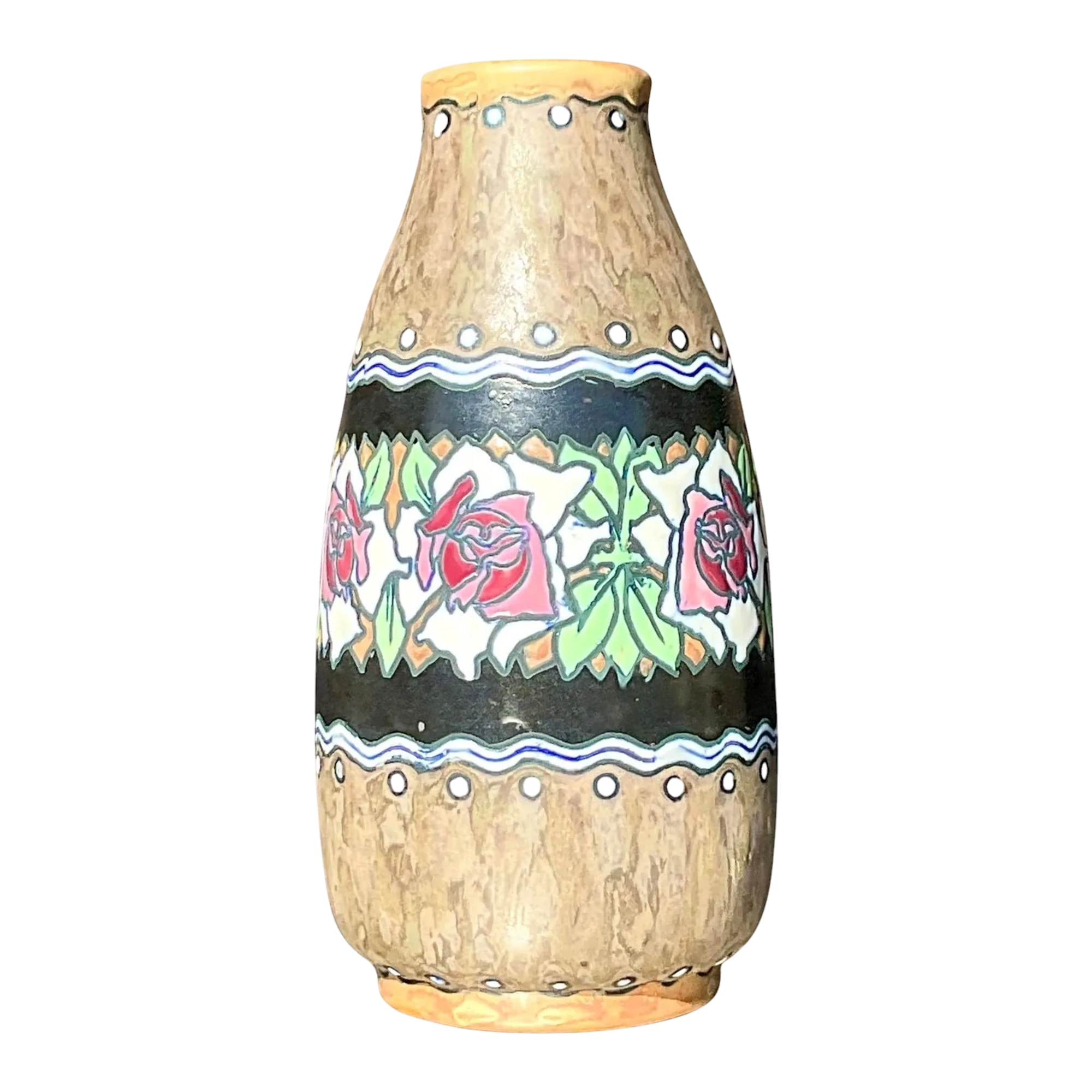 Vintage Boho Charles Catteau for Boch Freres Keramis Hand Painted Vase