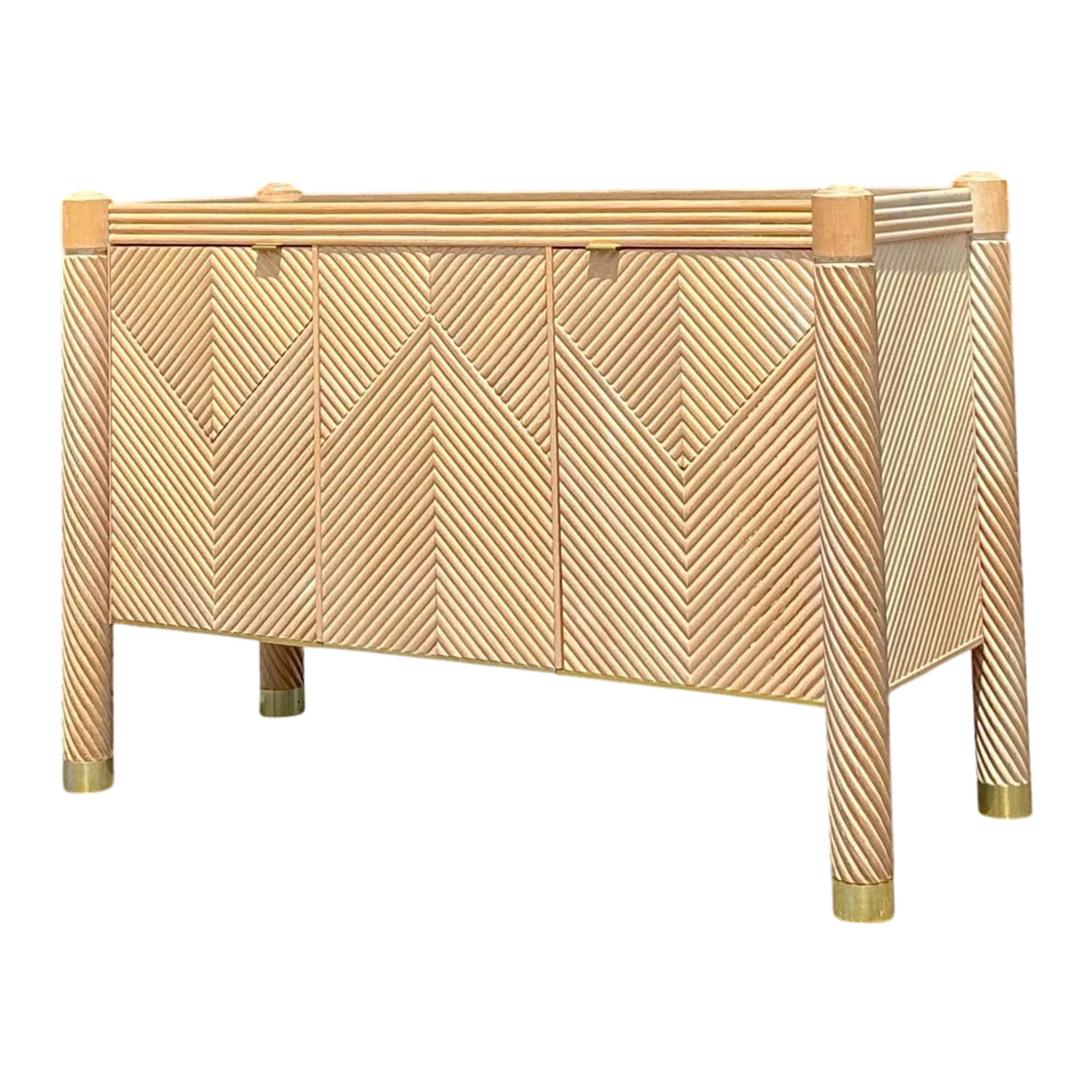Vintage Boho Chevron Rattan Credenza