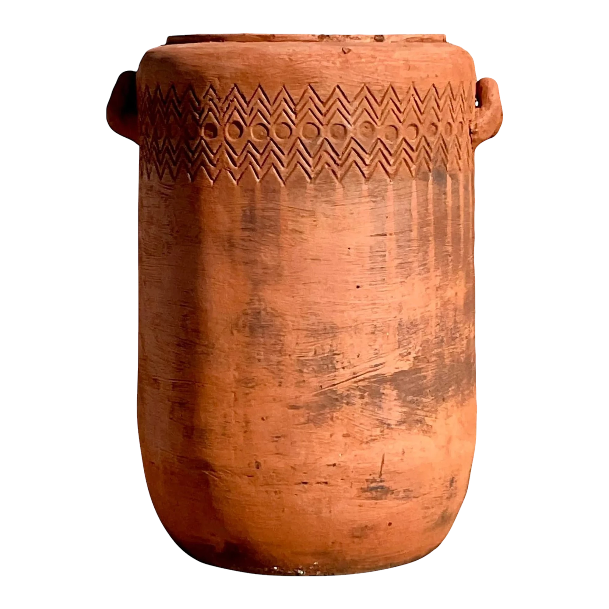 Vintage Boho Chevron Stripe Terra Cotta Planter — additional photo 1
