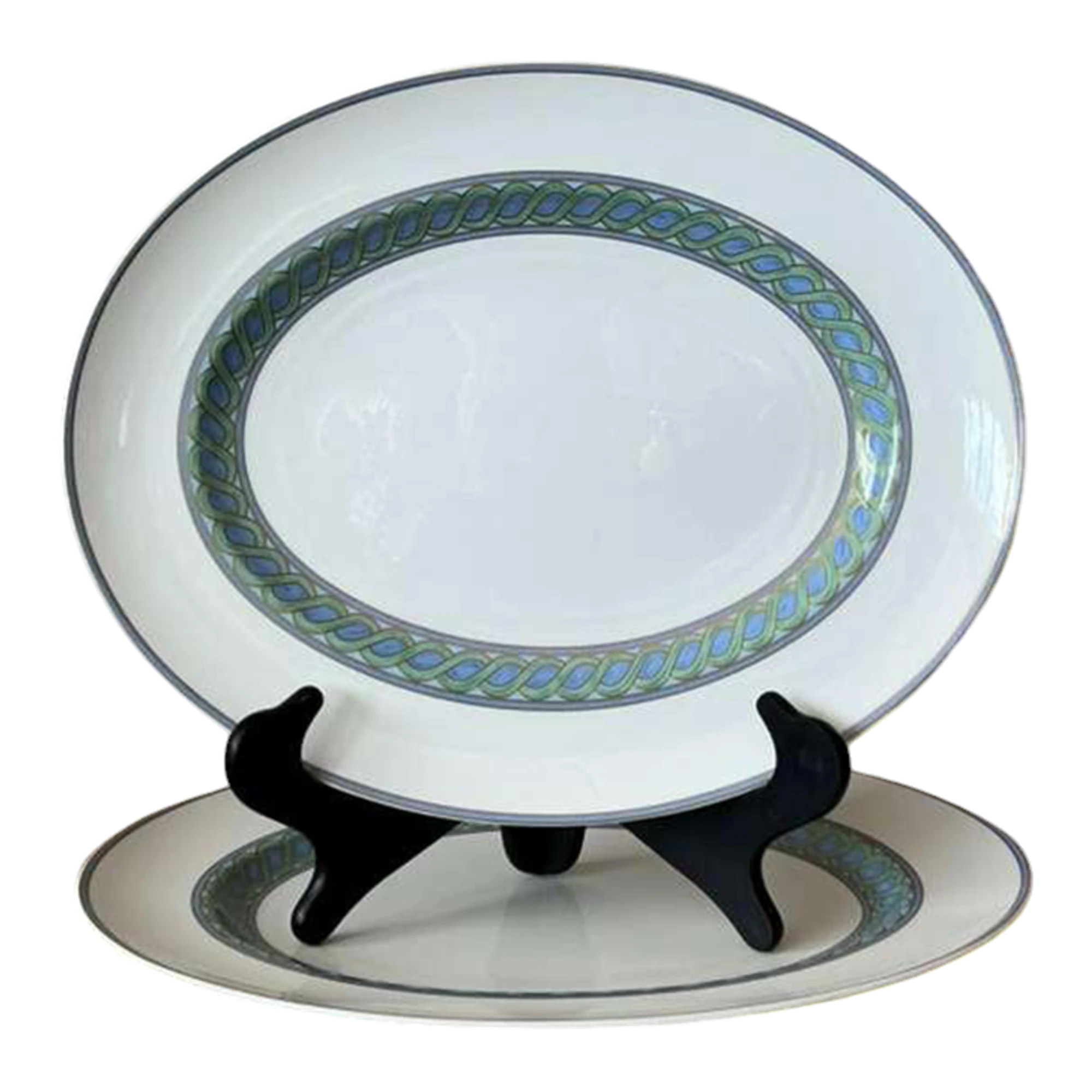 Vintage Boho Christofle "Torsada" Serving Platter - A Pair - Porcelain, 15.2W x 12.2H