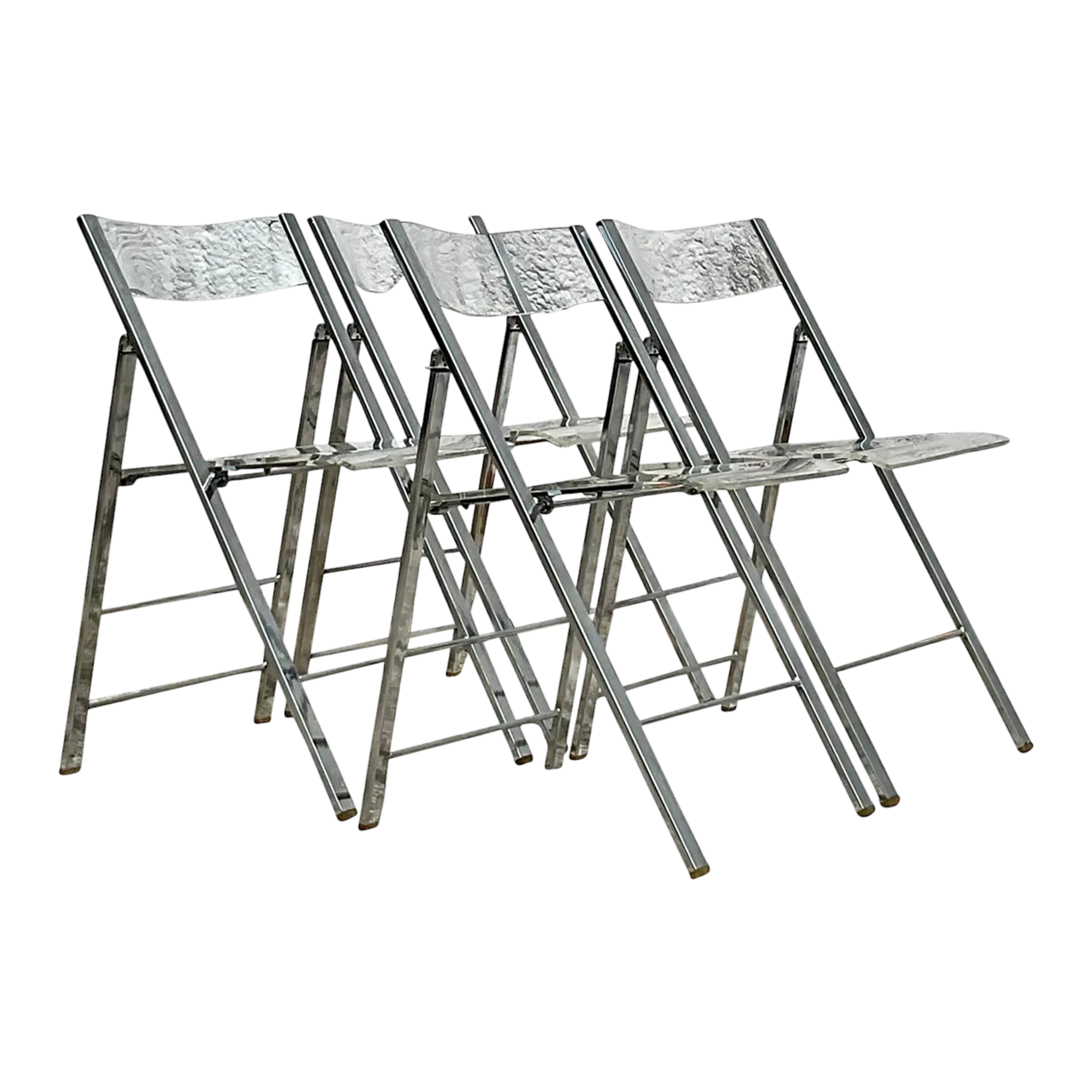 Vintage Boho Chrome and Metal Folding Chairs - Set of 4