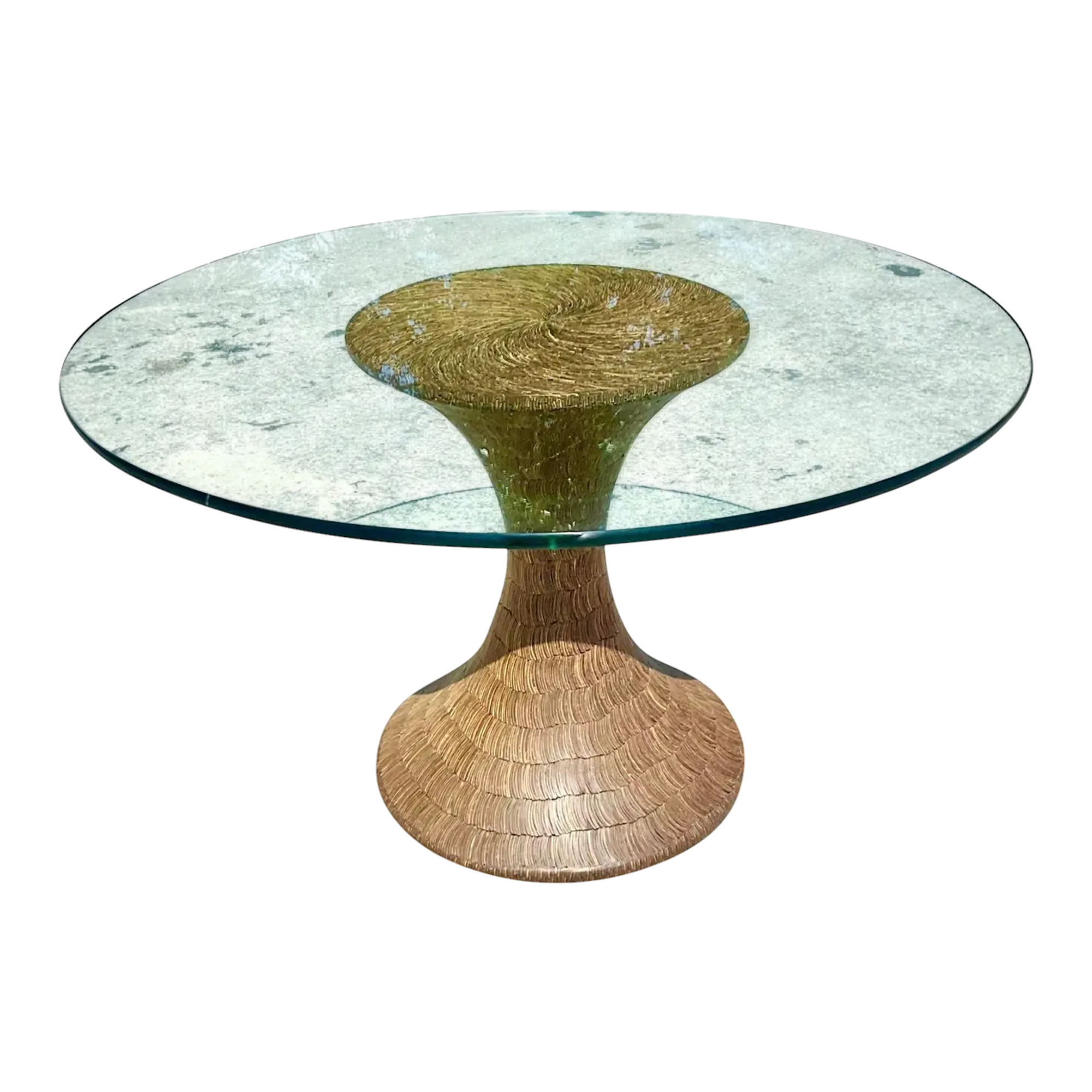 Vintage Boho Coconut Shell Pedestal Dining Table