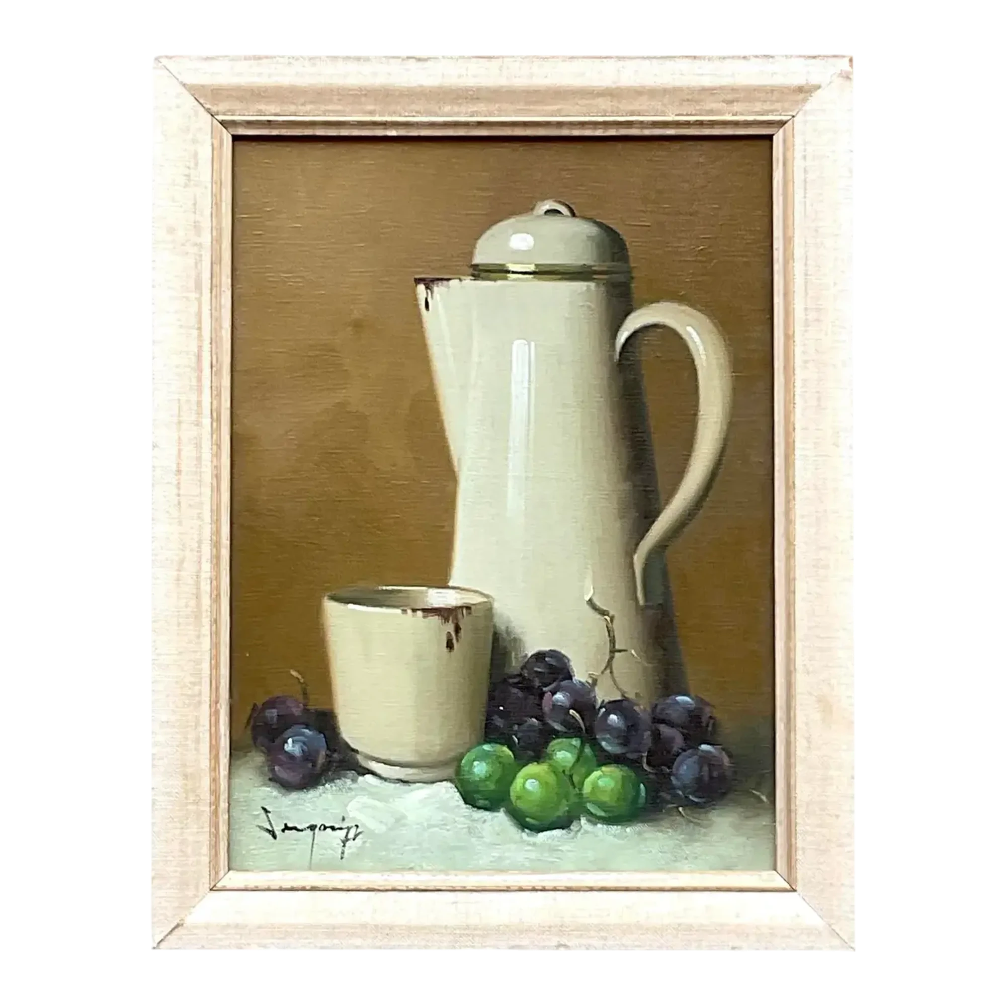 Vintage Boho Coffee Pot Still Life Original Oil on Canvas Painting