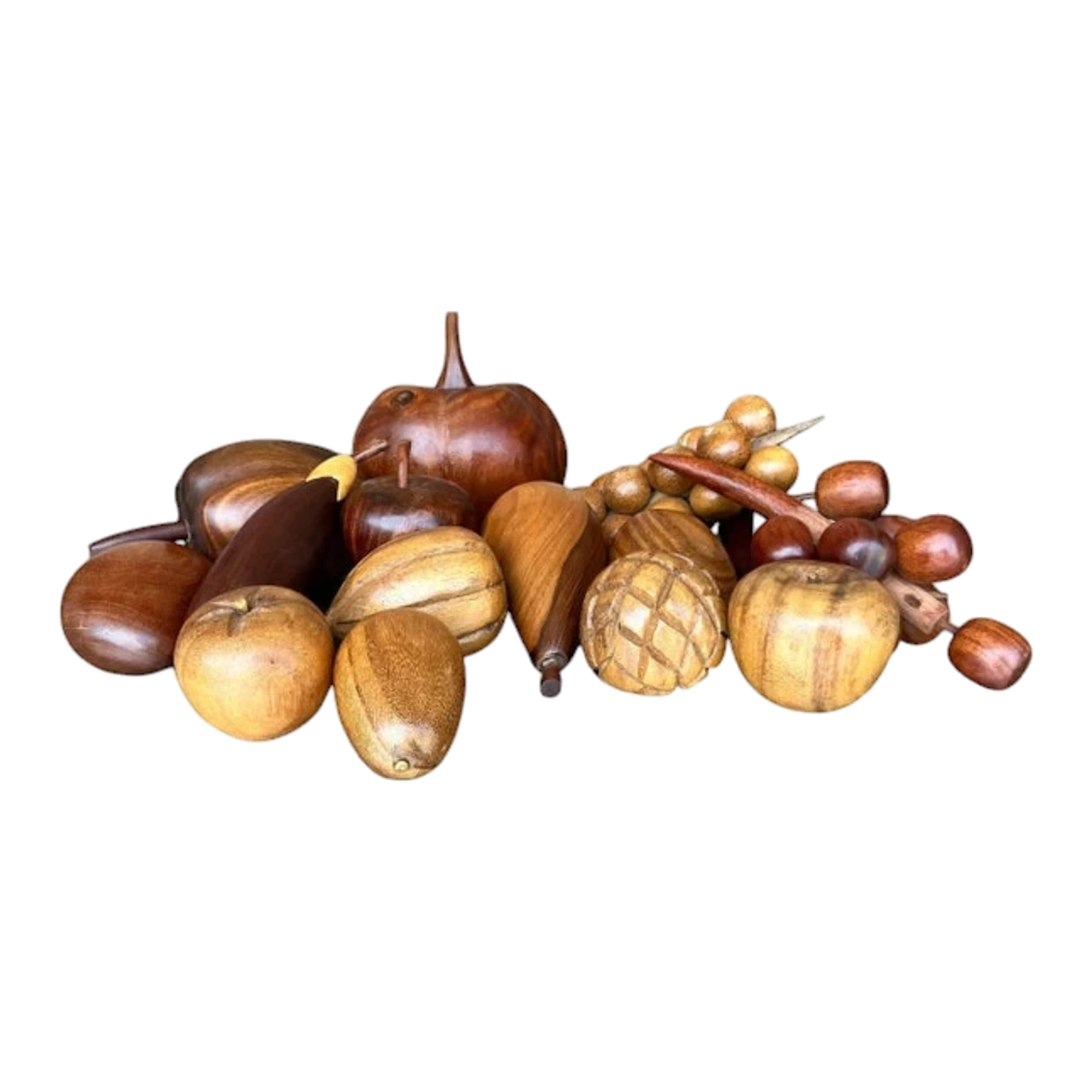 Vintage Boho Collection of Wood Fruit- 14 Pieces