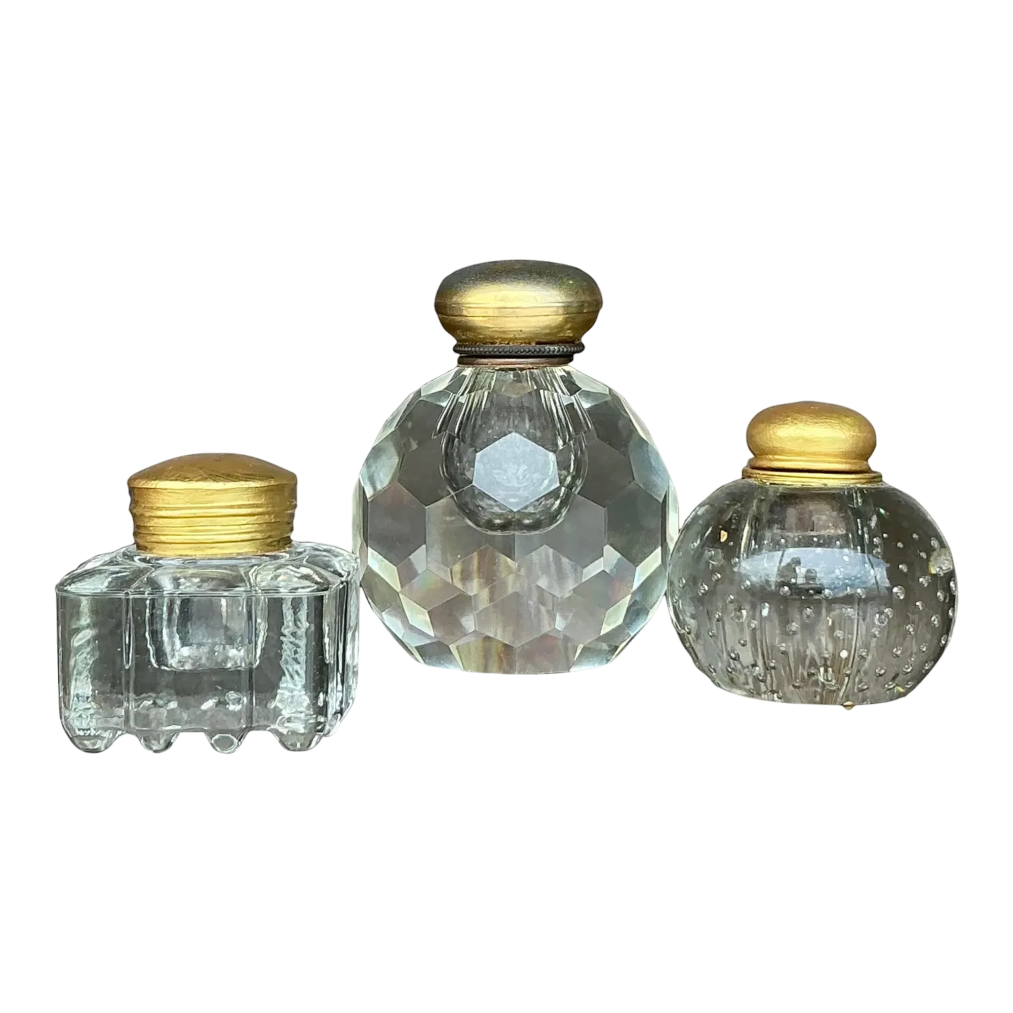 Vintage Boho Cut Glass Inkwells - Set of 3