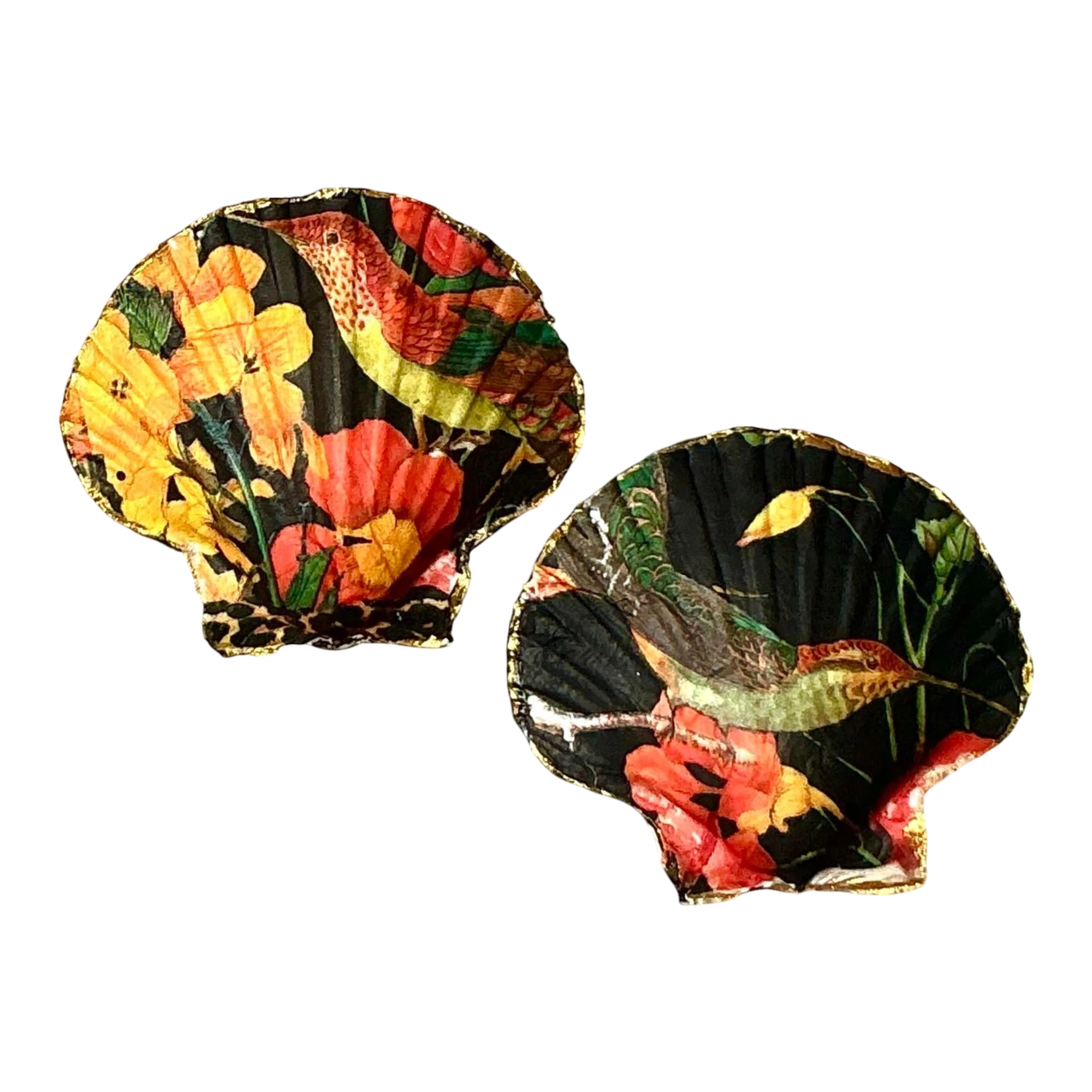 Vintage Boho Decoupage Oyster Shells - Set of 2 - Synthetic, 3.75W x 1H