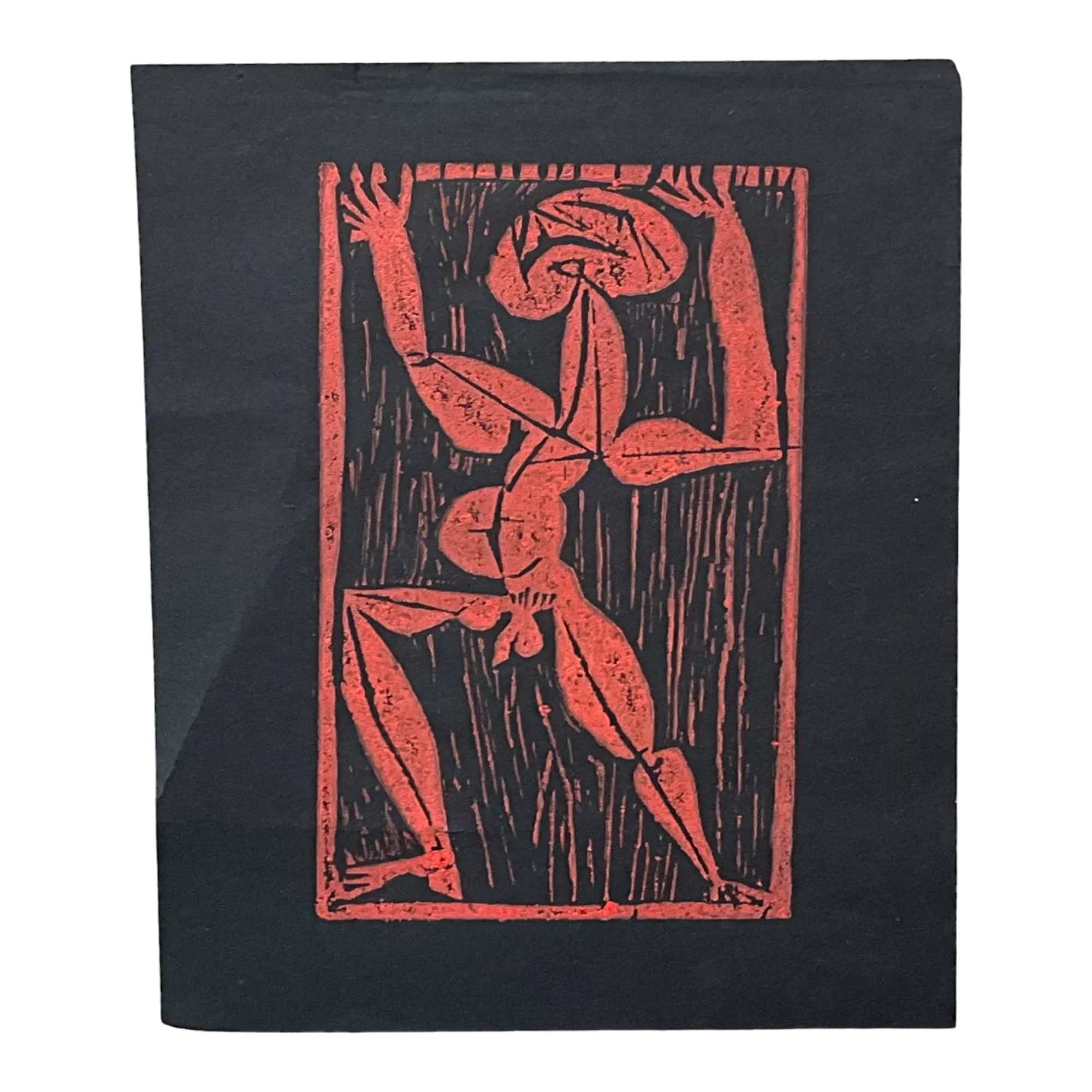 Vintage Boho Edward Marecak Woodcut - Paper, 7.5W x 13H