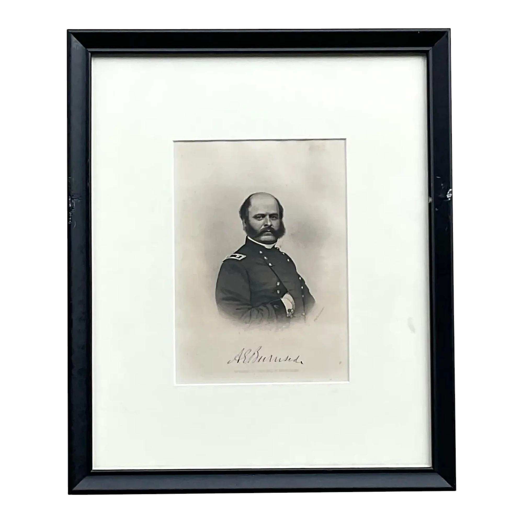 Vintage Boho Engraving Print of Military Man, Framed