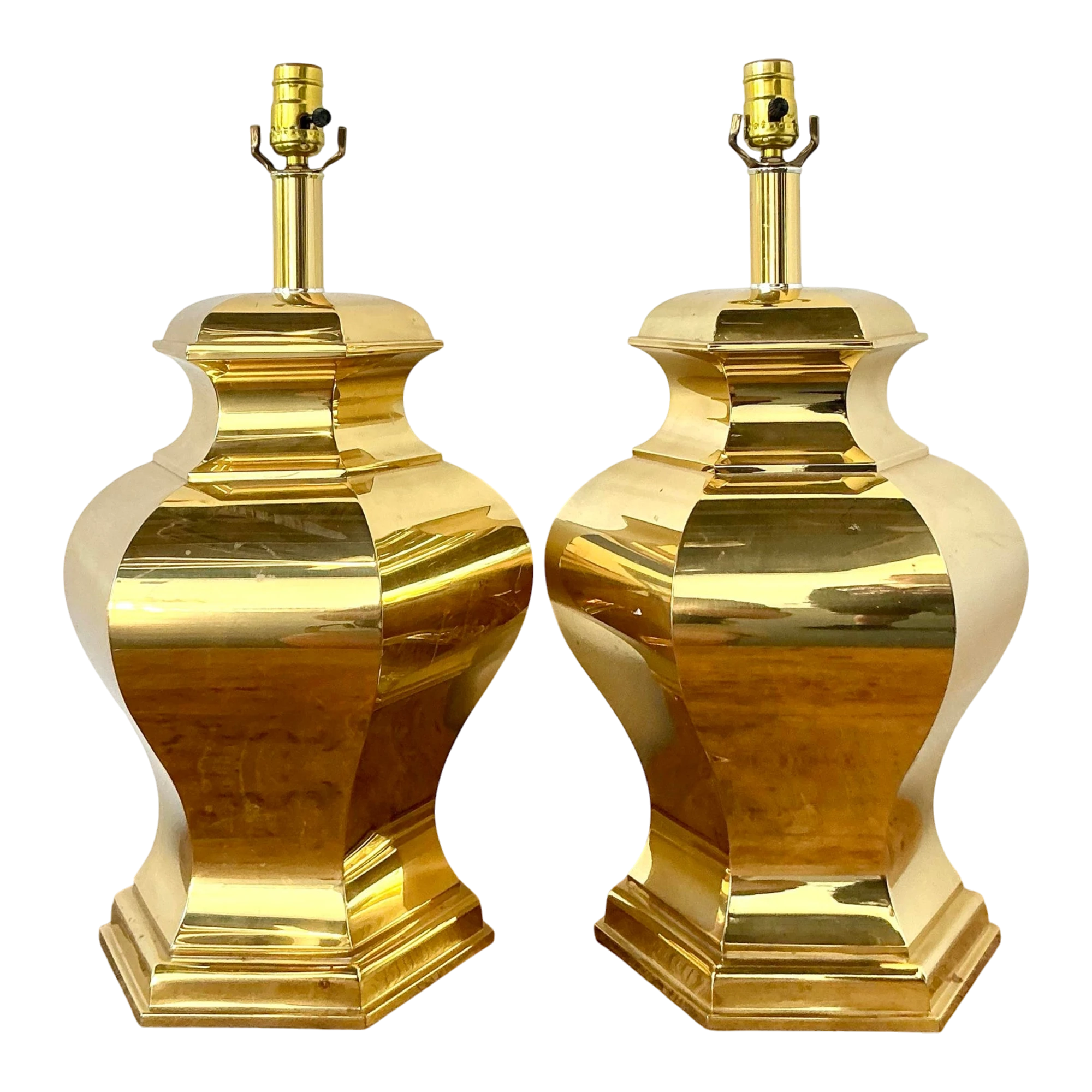 Vintage Boho Faceted Brass Lamps - A Pair
