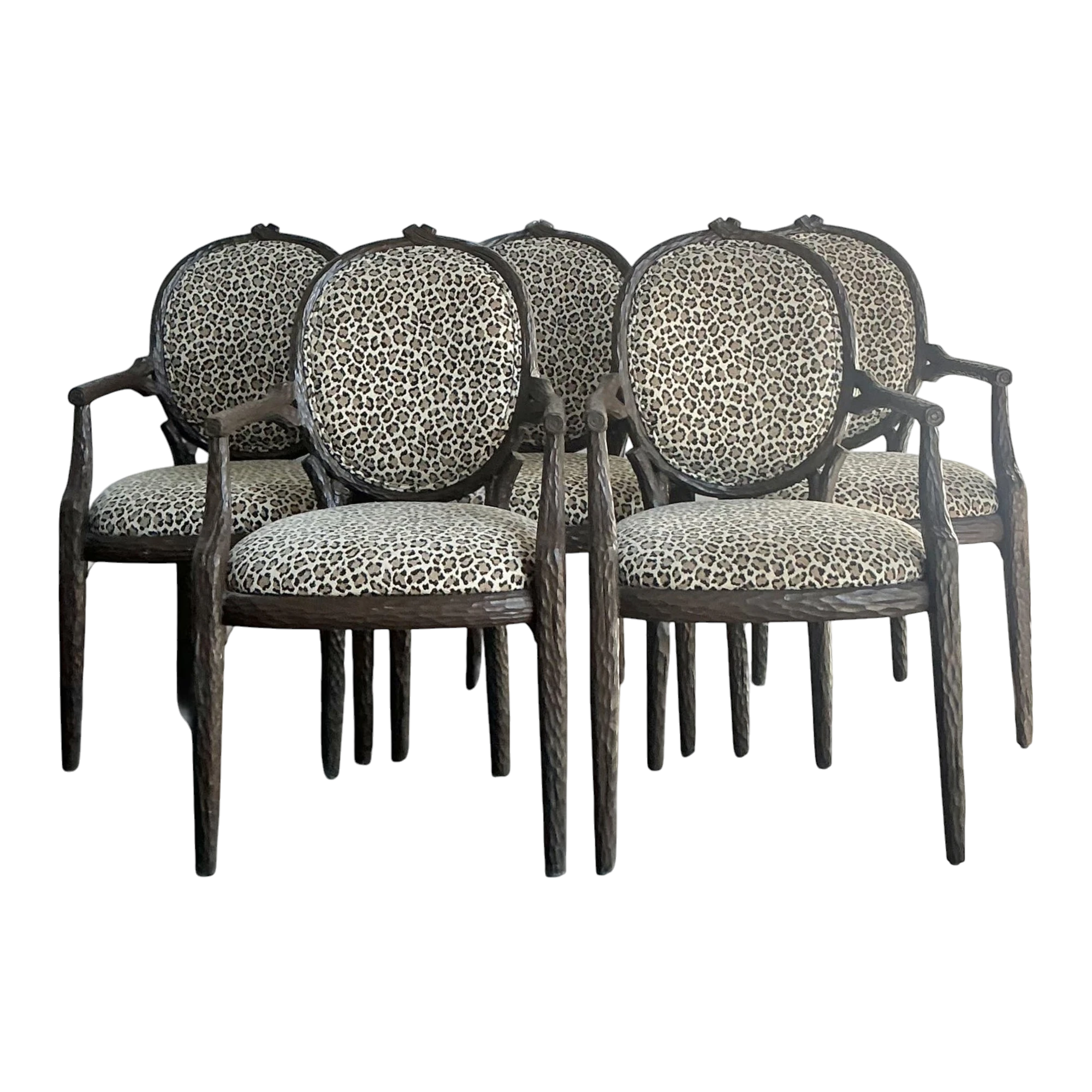 Vintage Boho Faux Bois Leopard Dining Chairs - Set of 5 — additional photo 1