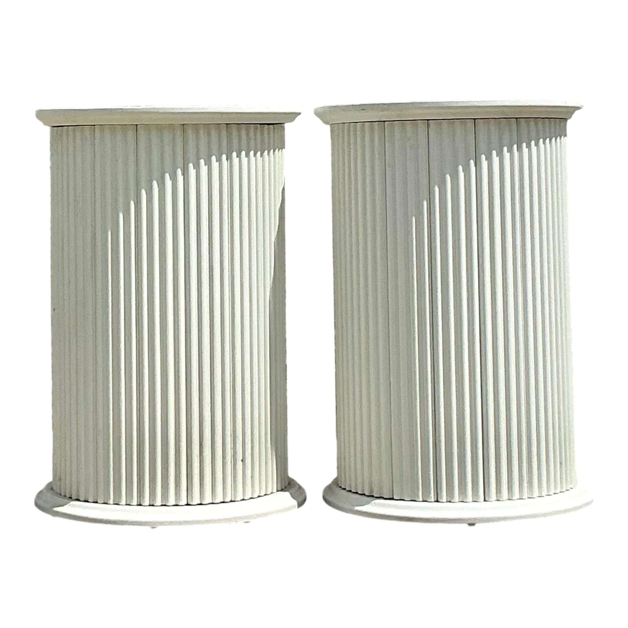 Vintage Boho Fluted Column Pedestals - a Pair - Oil Paint, 19.5W x 28.75H