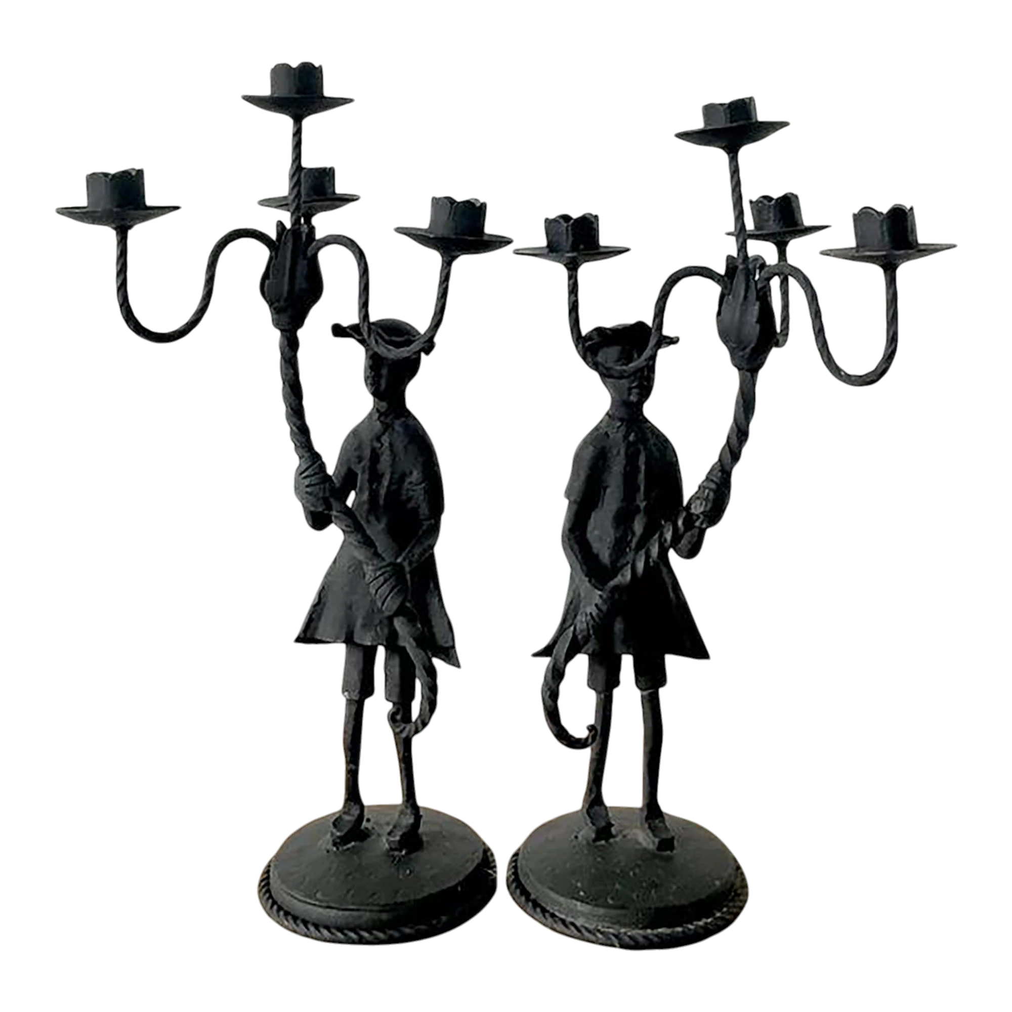 Vintage Boho Forged Iron Candelabras - Set of 2