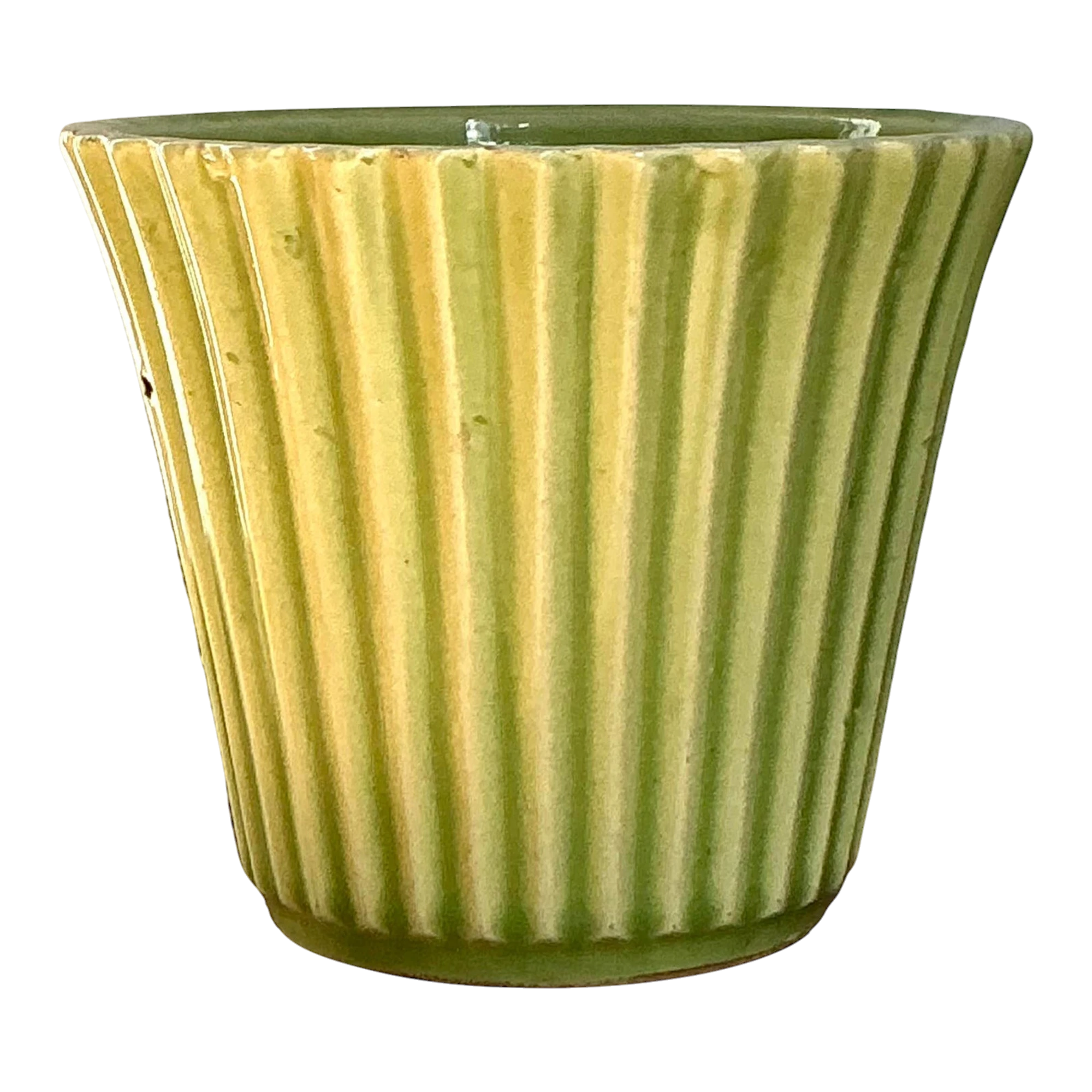 Vintage Boho French Glazed Ceramic Pleated Vase