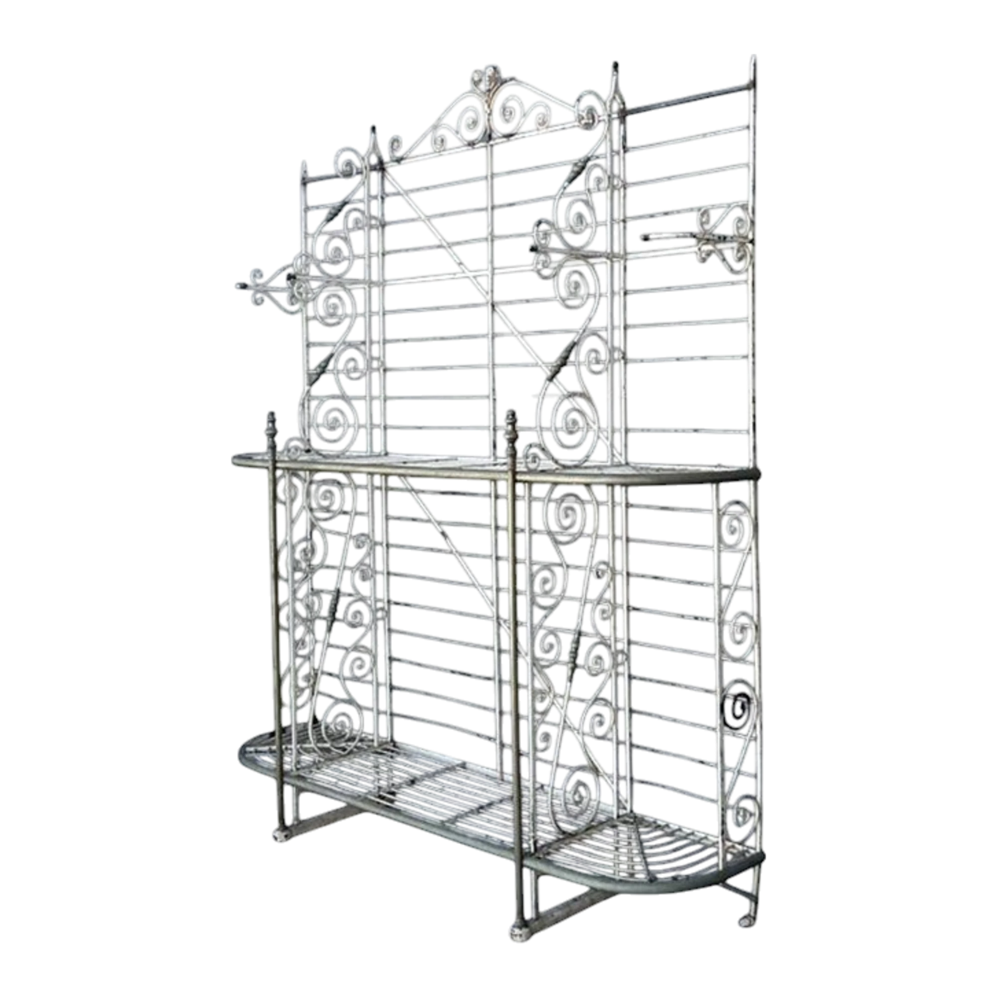 Vintage Boho French Wrought Iron and Brass Bakers Rack
