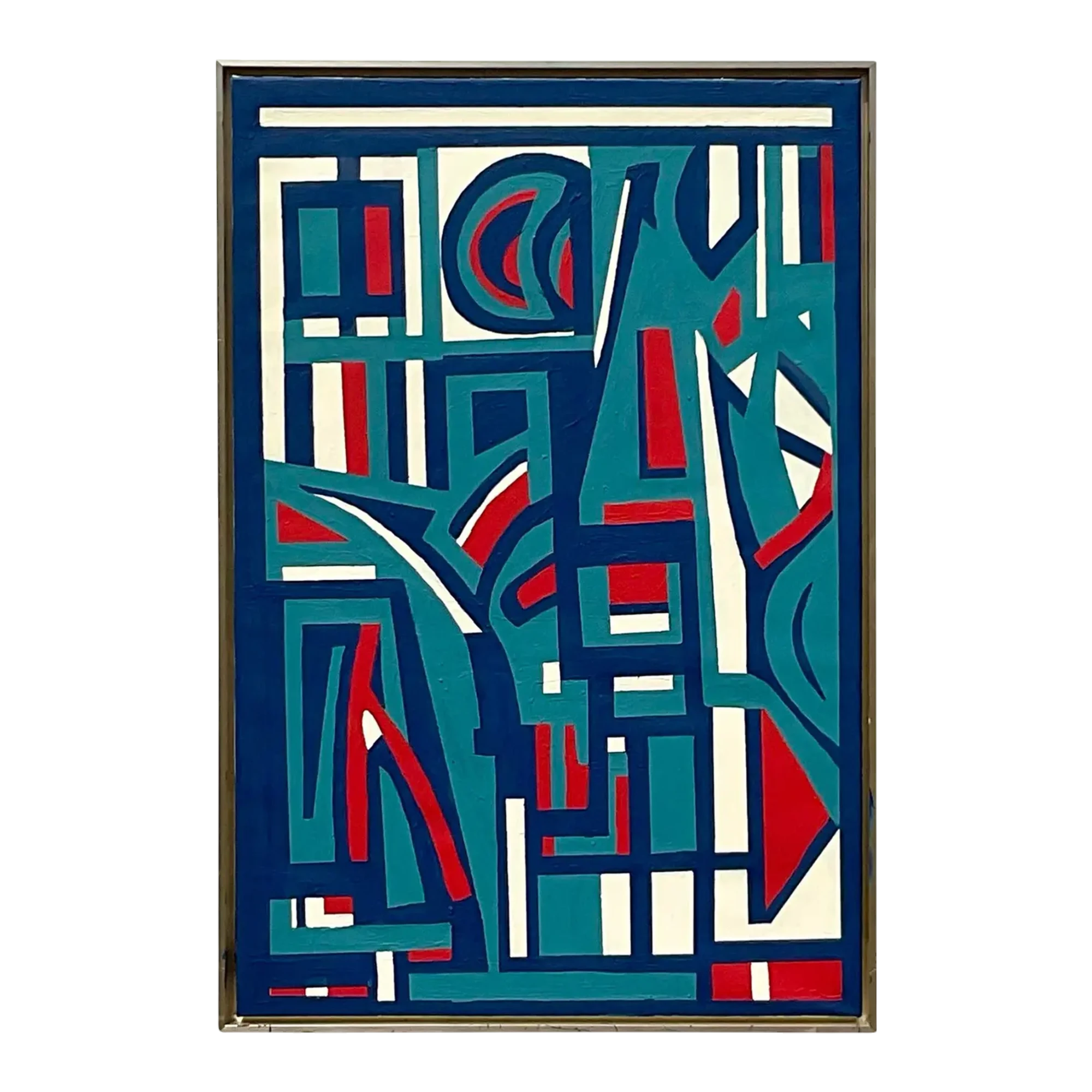 Vintage Boho Geometric Abstract Oil on Canvas
