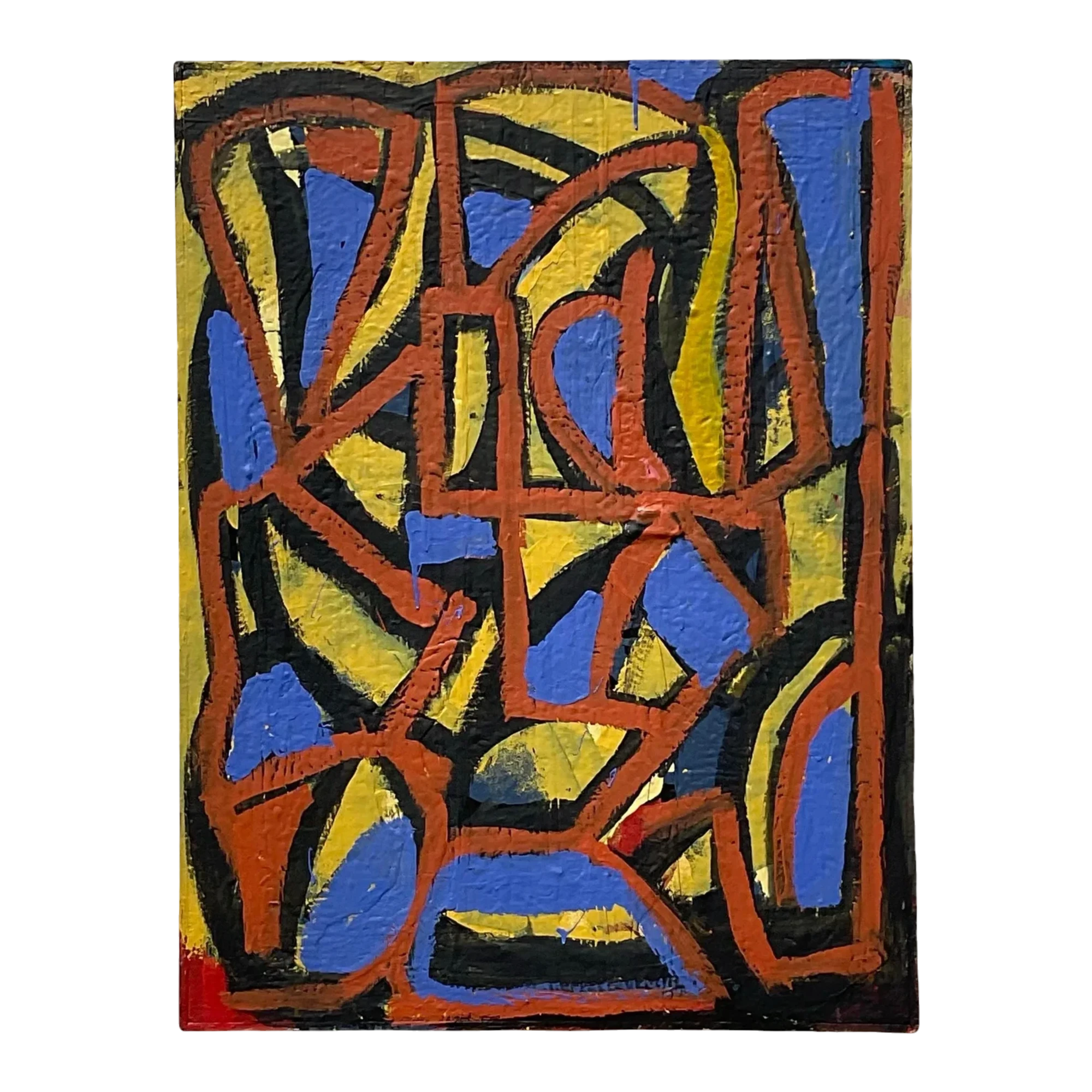 Vintage Boho Geometric Abstract Oil on Canvas Painting