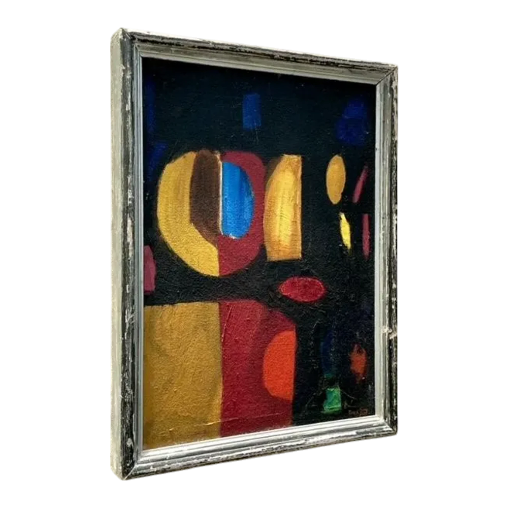 Vintage Boho Geometric Abstract Oil Painting on Board