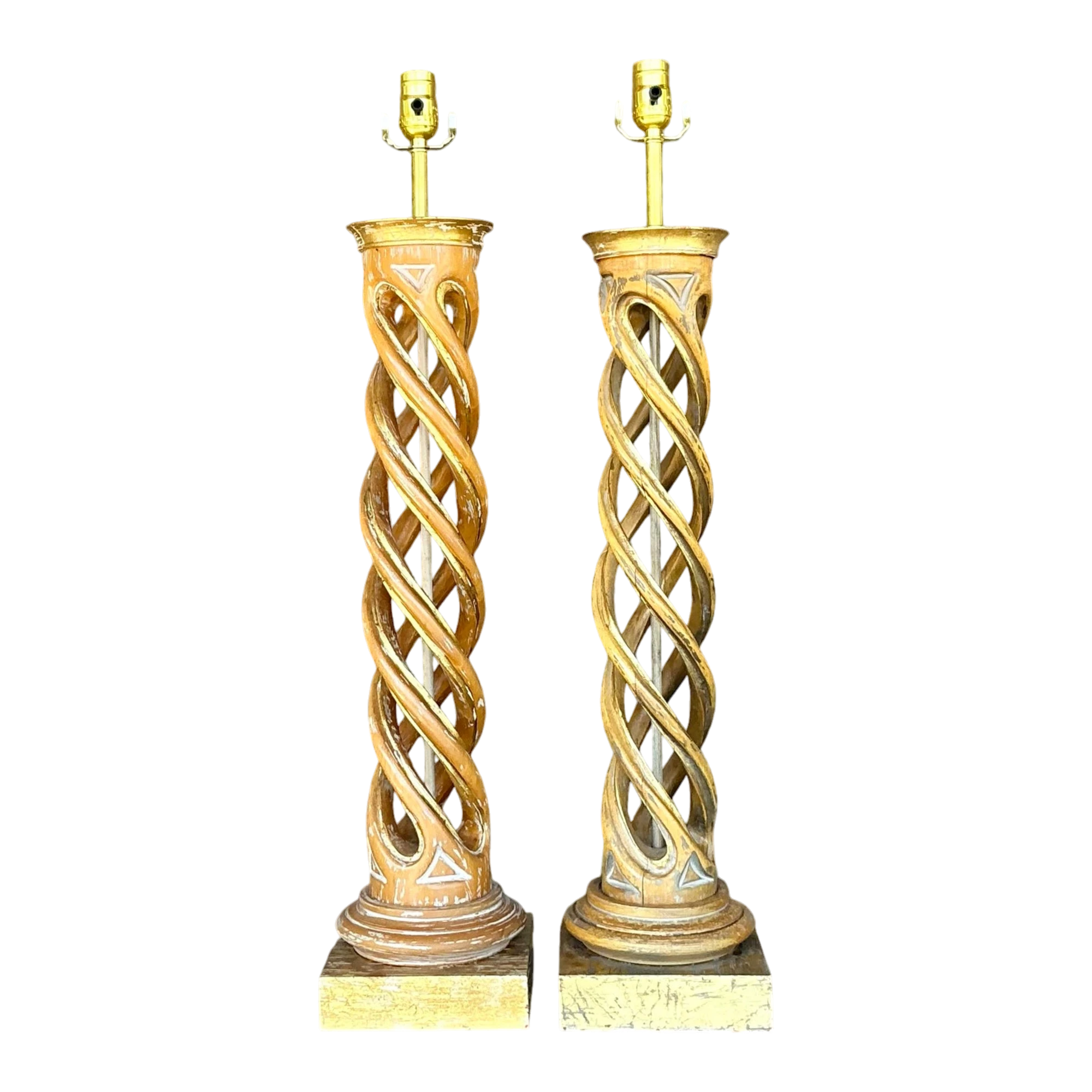 Vintage Boho Gilt Tipped Twist Lamps - A Pair