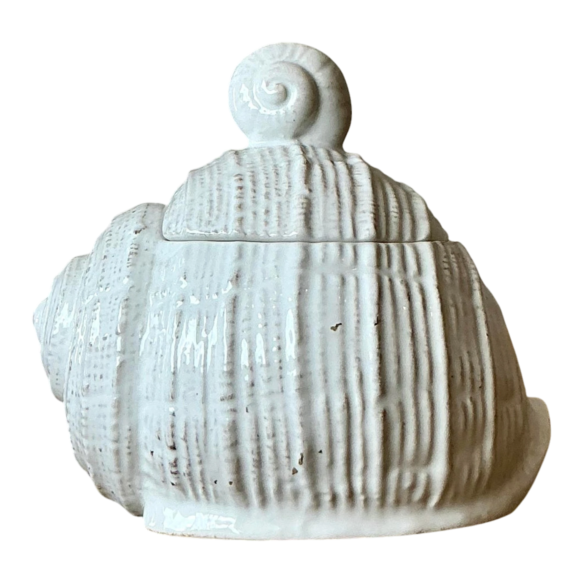 Vintage Boho Glazed Ceramic Conch Shell Honey Pot