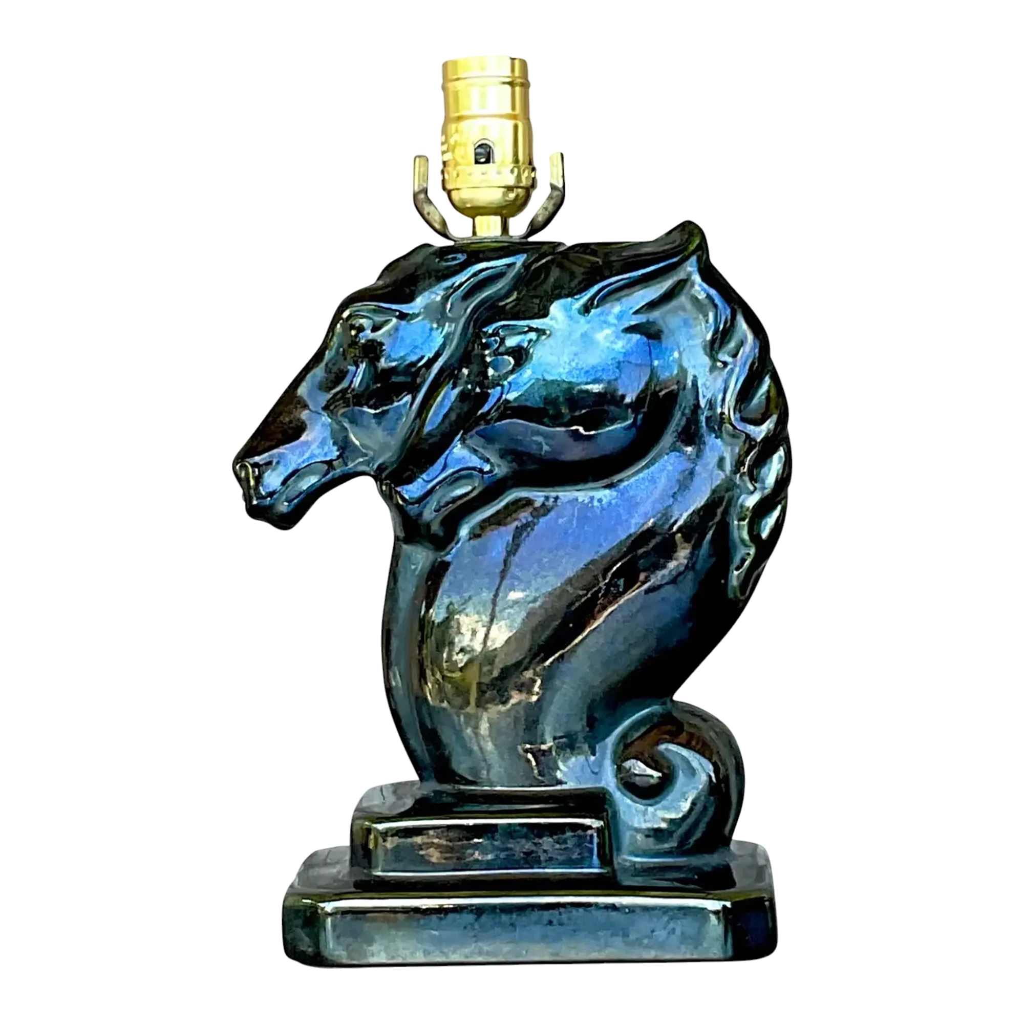 Vintage Boho Glazed Ceramic Double Horse Head Lamp
