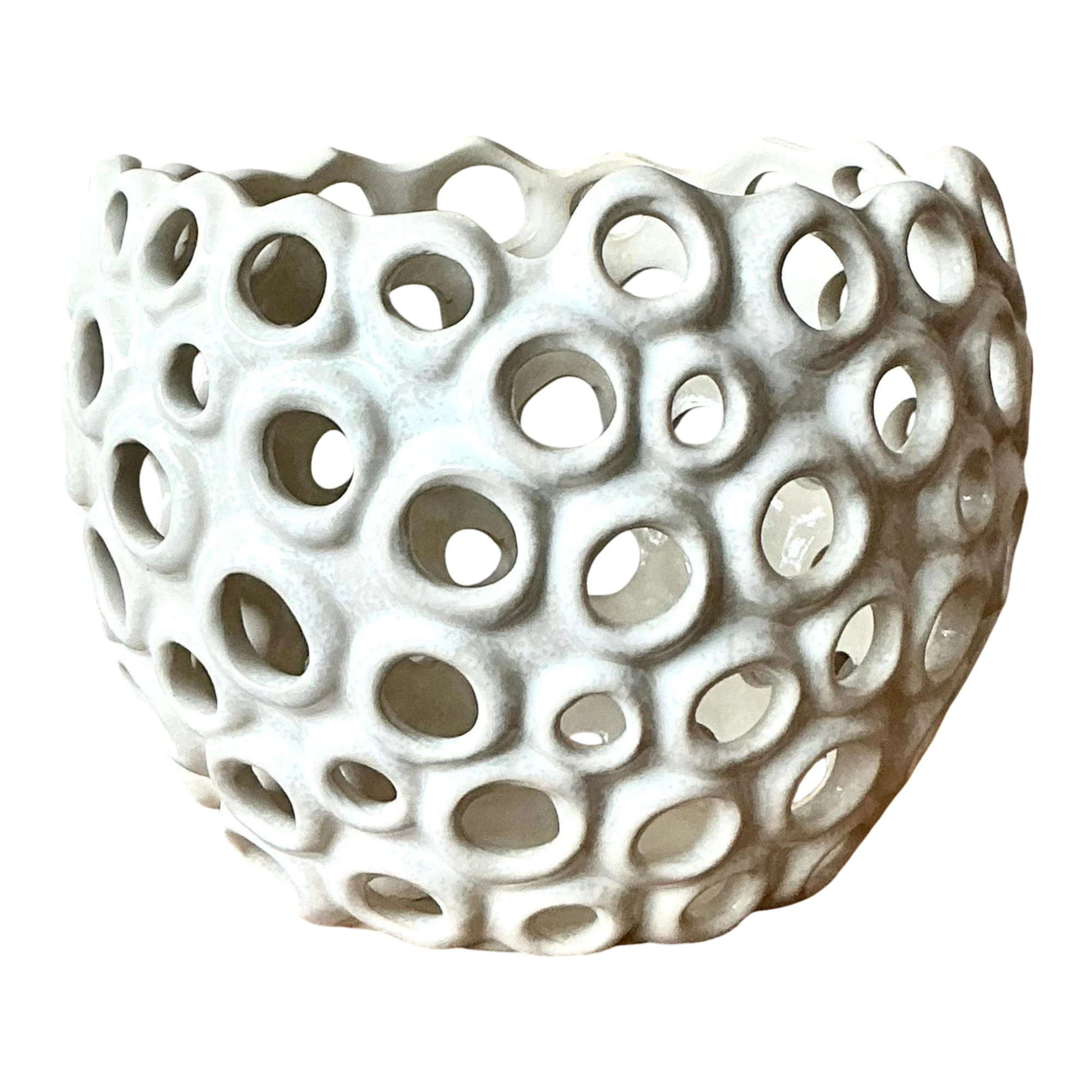 Vintage Boho Glazed Ceramic Holes Bowl