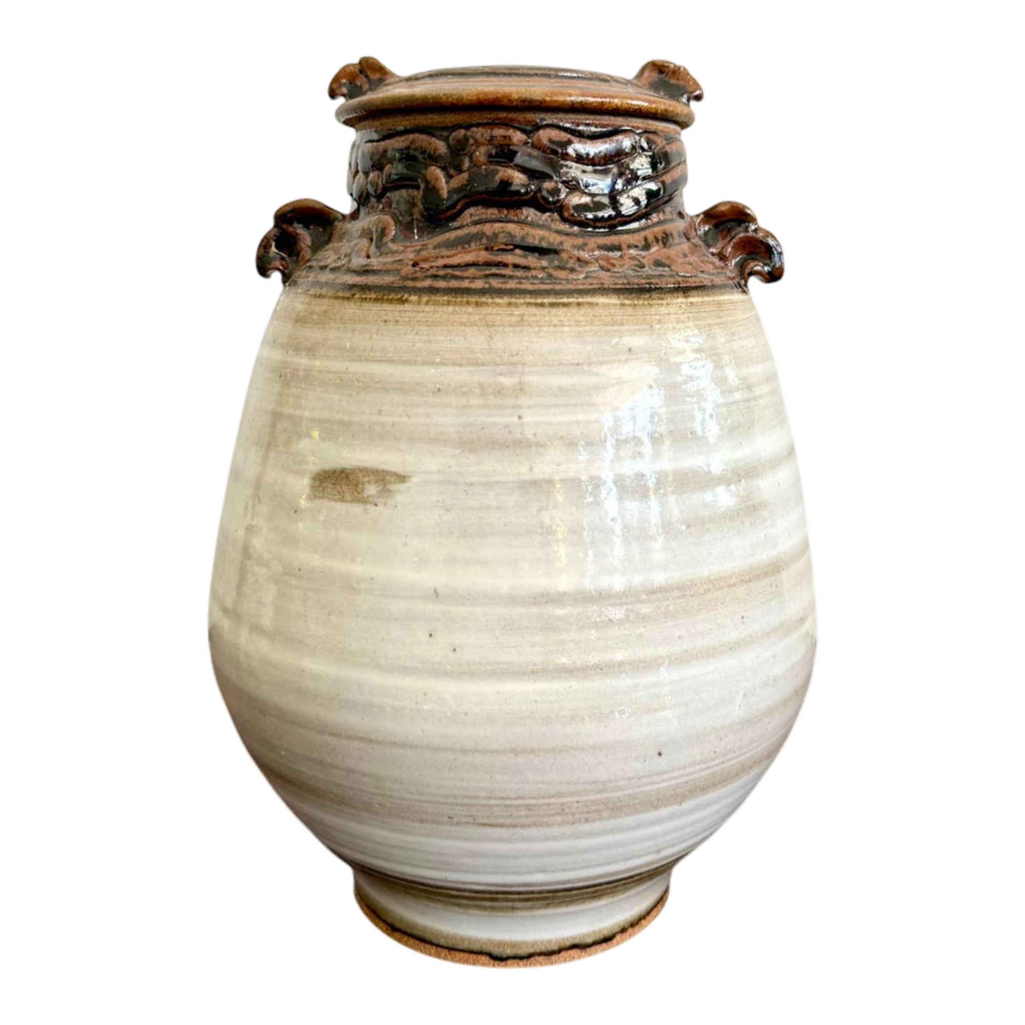 Vintage Boho Glazed Ceramic Jug With Lid