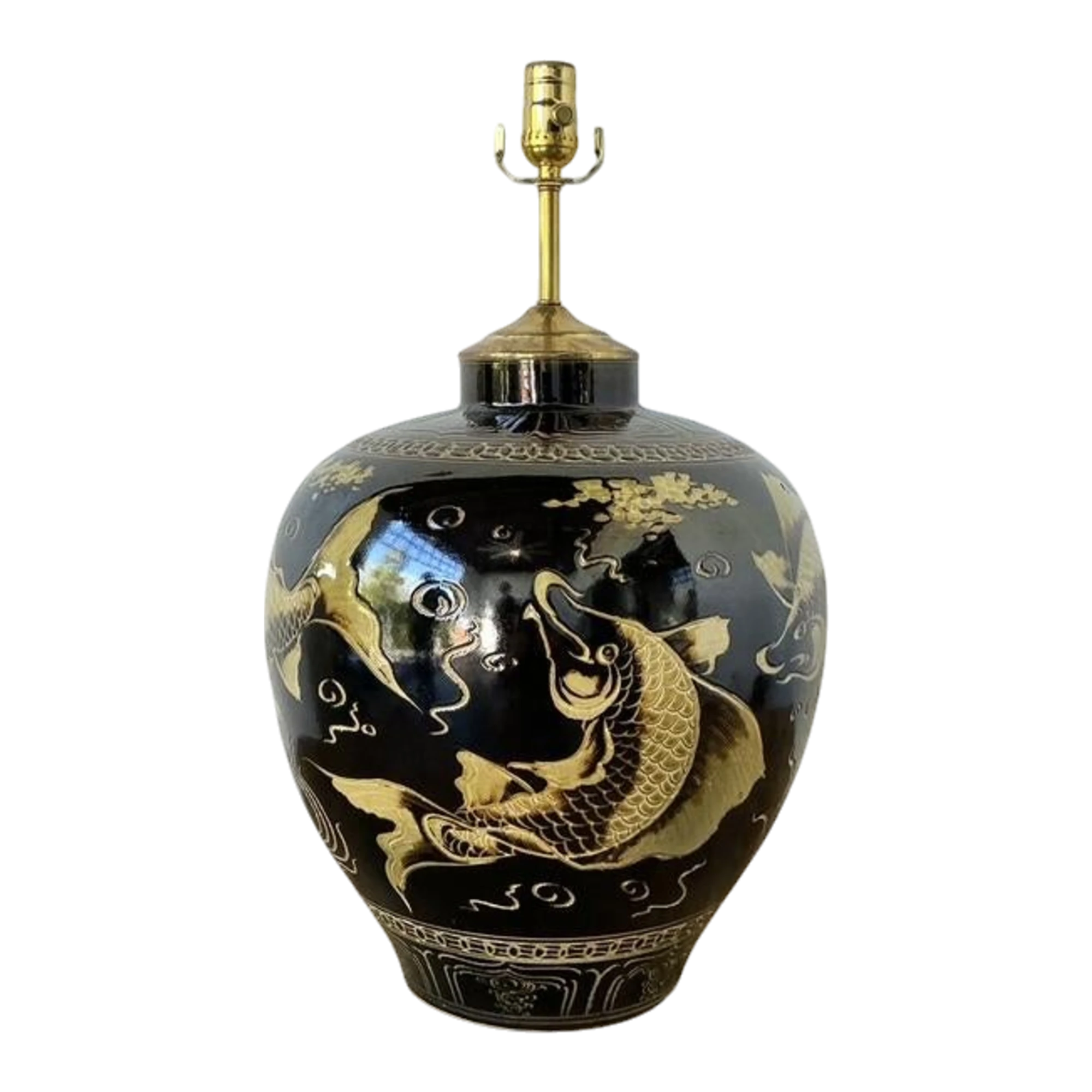 Vintage Boho Glazed Ceramic Koi Lamp