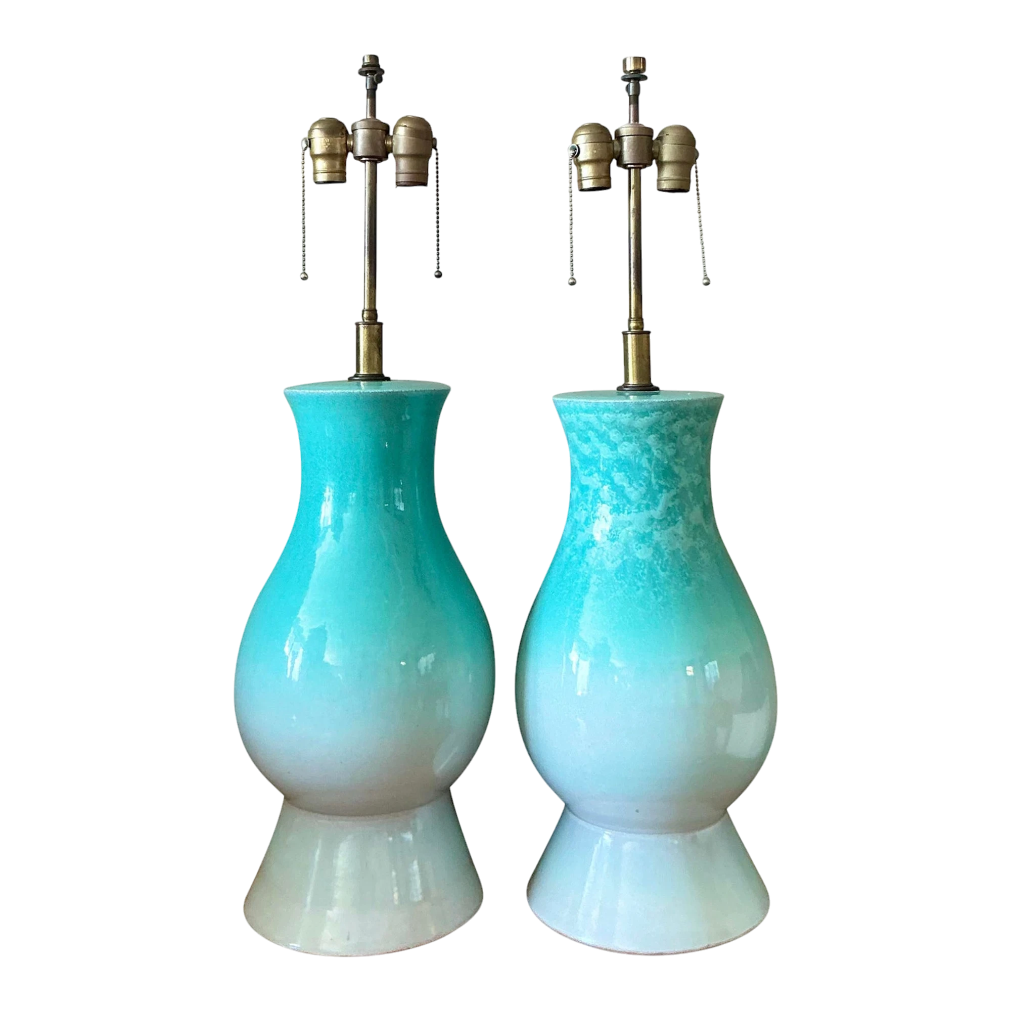 Vintage Boho Glazed Ceramic Lamps - A Pair