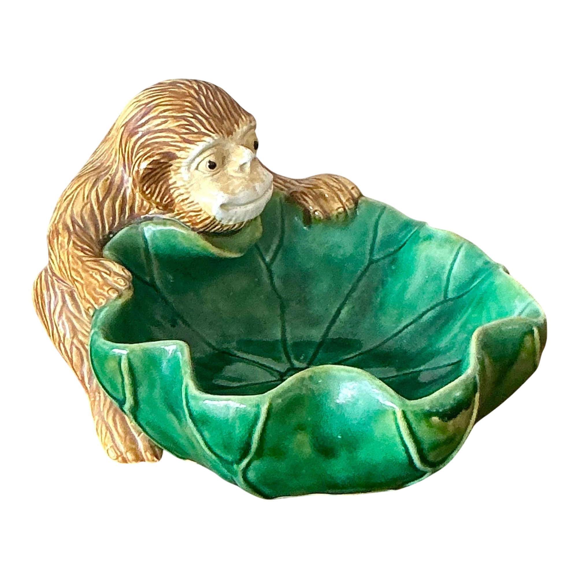 Vintage Boho Glazed Ceramic Monkey Centerpiece Bowl
