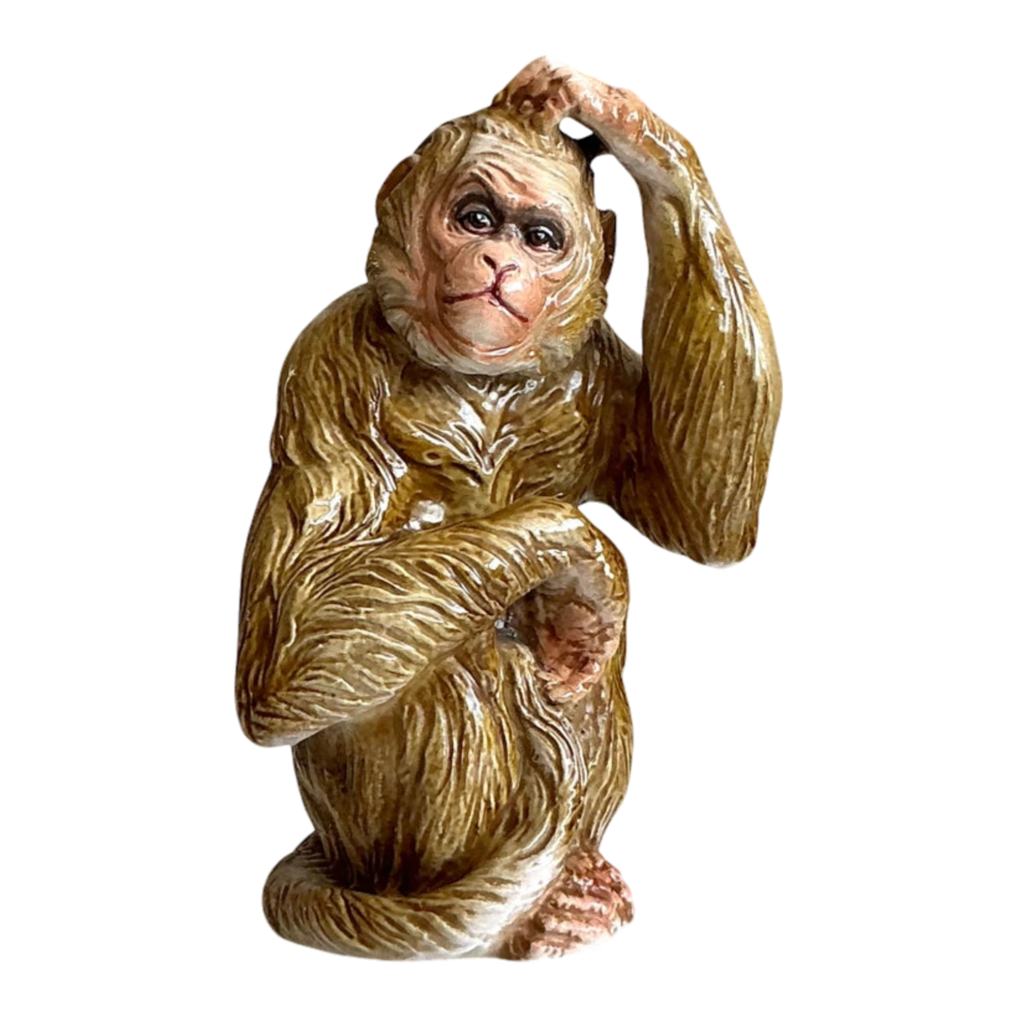 Vintage Boho Glazed Ceramic Monkey