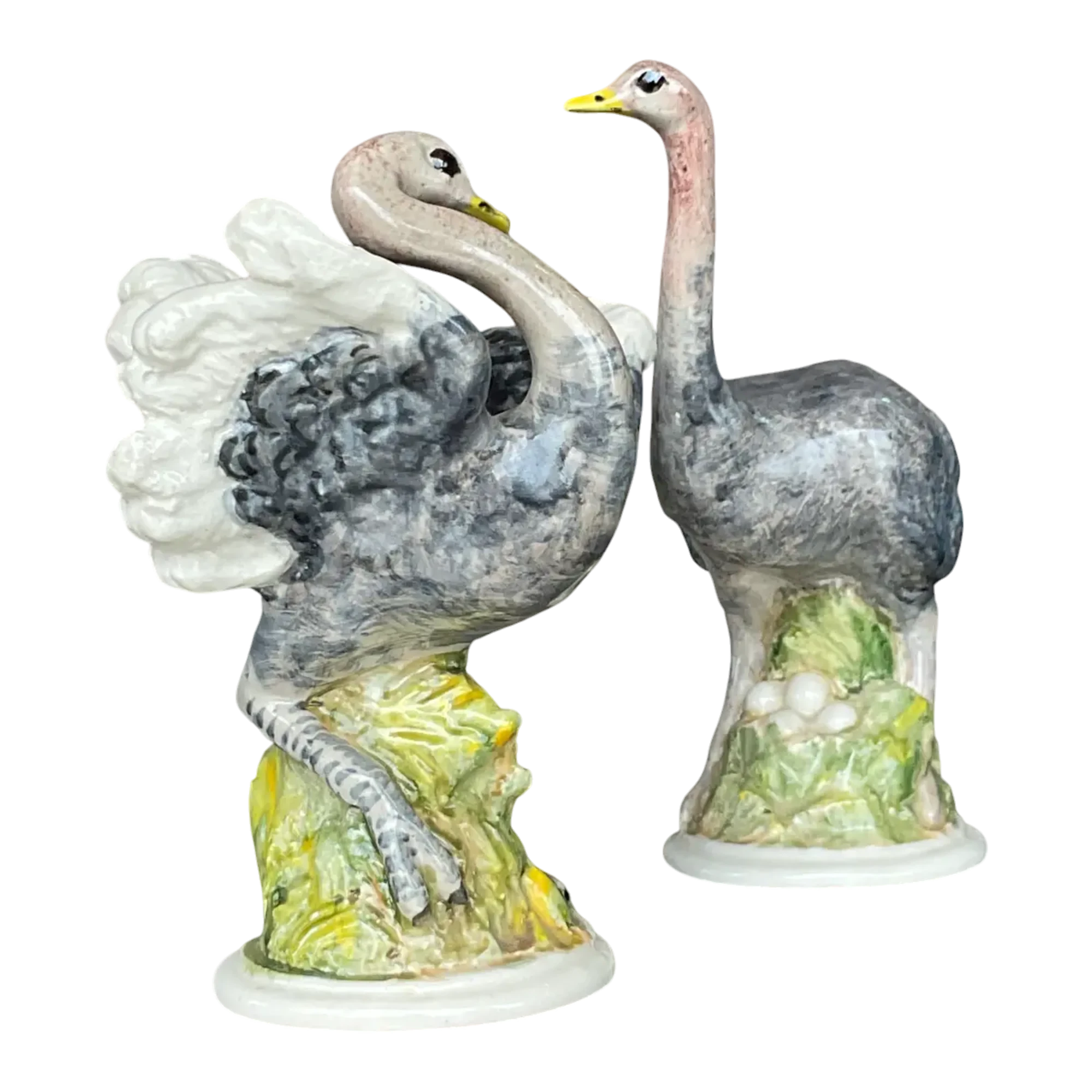 Vintage Boho Glazed Ceramic Ostrich - a Pair
