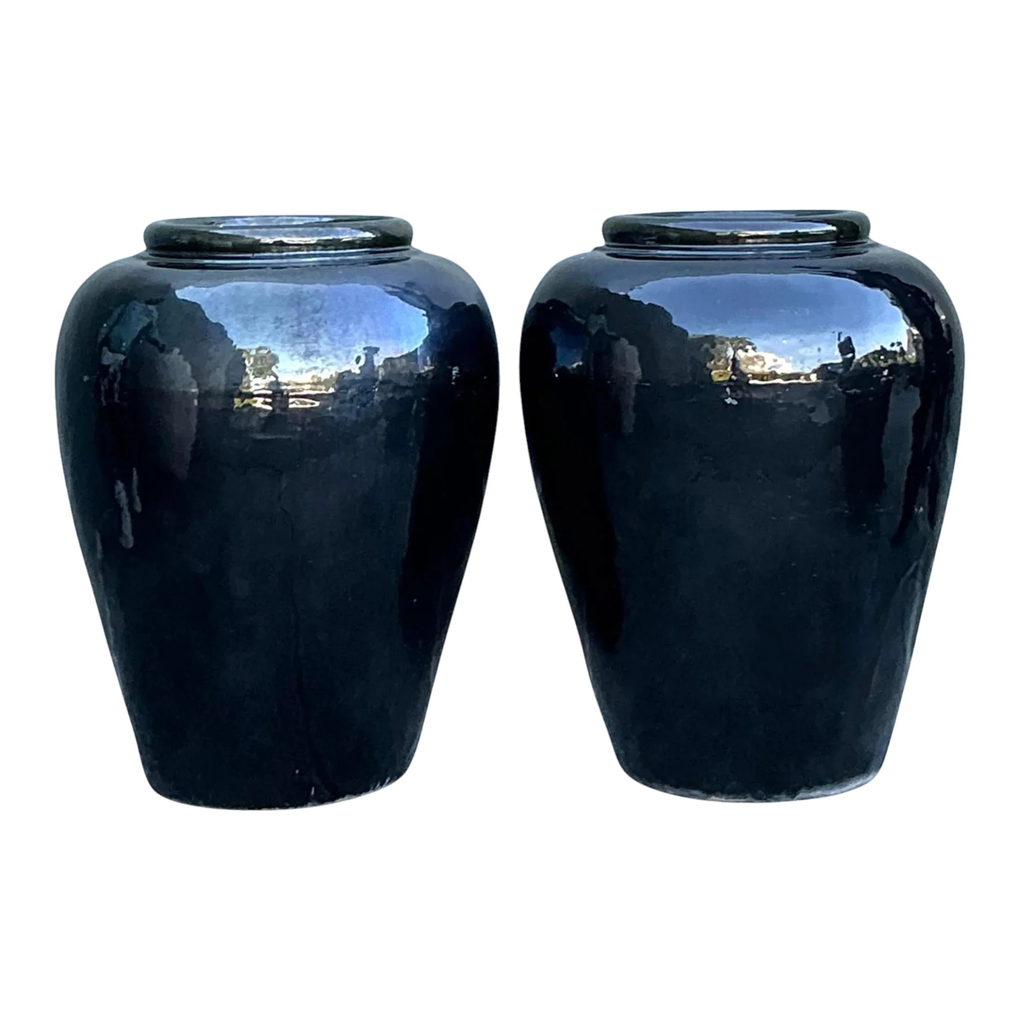Vintage Boho Glazed Ceramic Planters - A Pair