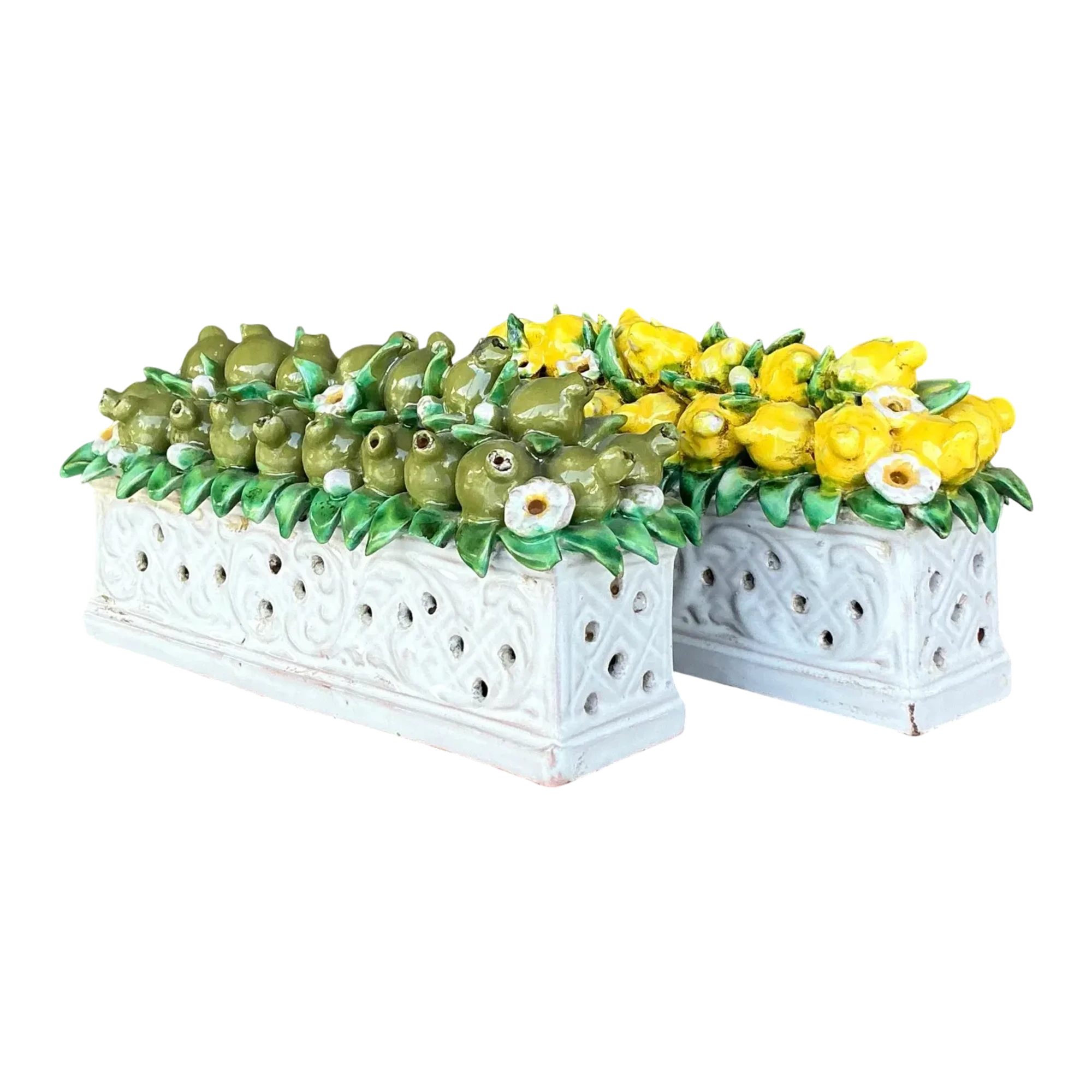 Vintage Boho Glazed Ceramic Planters - a Pair