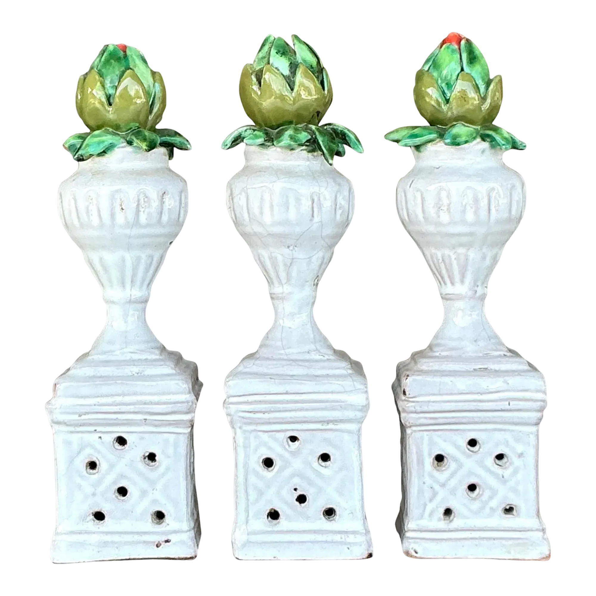 Vintage Boho Glazed Ceramic Rosebud Towers - Set of 3