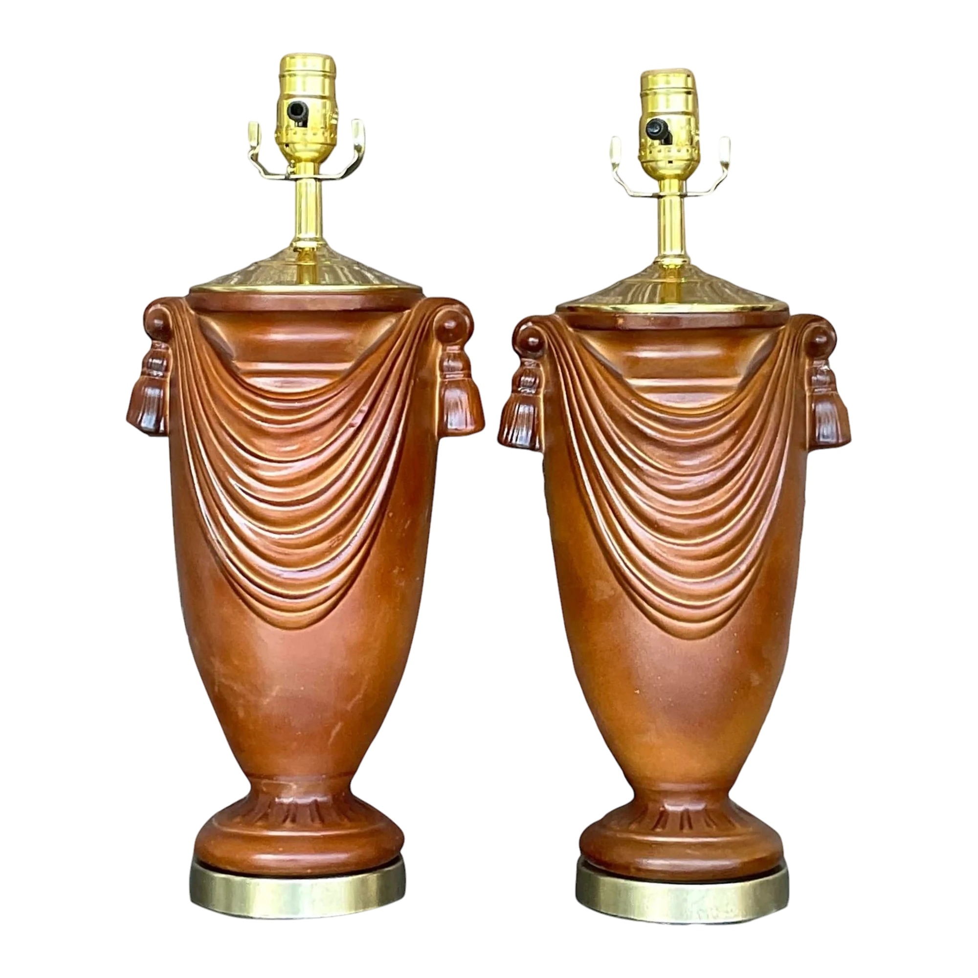 Vintage Boho Glazed Ceramic Swag Lamps - a Pair